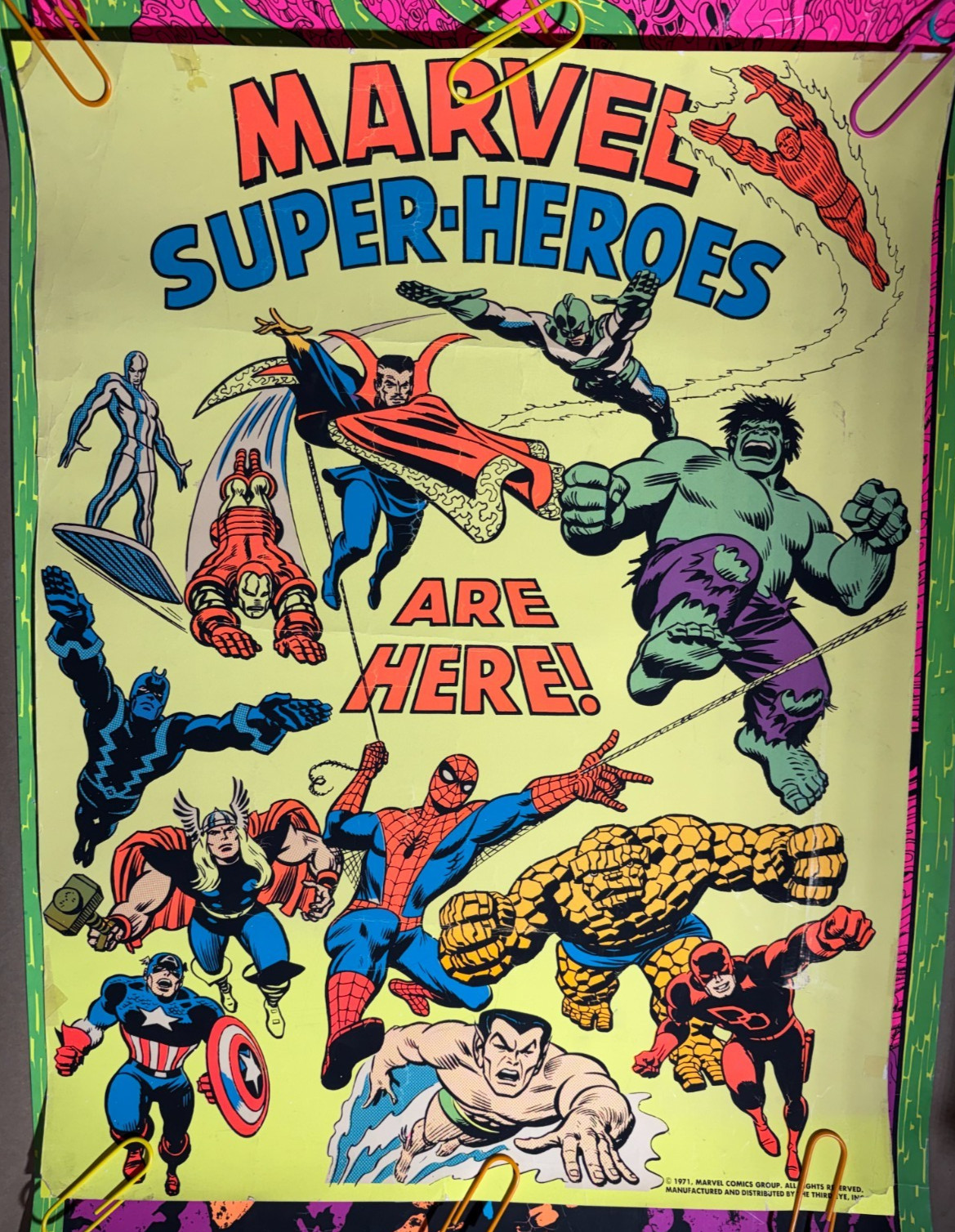 MARVEL COMICS VINTAGE 1971 THIRD EYE STORE DISPLAY BLACKLIGHT POSTER -READ