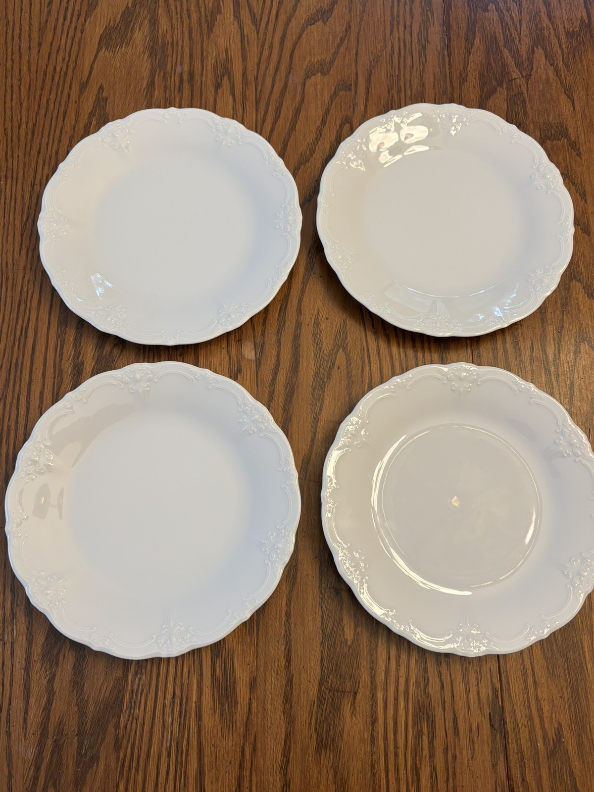 Set 4 Hutschenreuther Tirschenreuth Baronesse White-Germany-10 1/4”Dinner Plates Set 4 Hutschenreuther Tirschenreuth Baronesse White-Germany-10 1/4”Dinner Plates