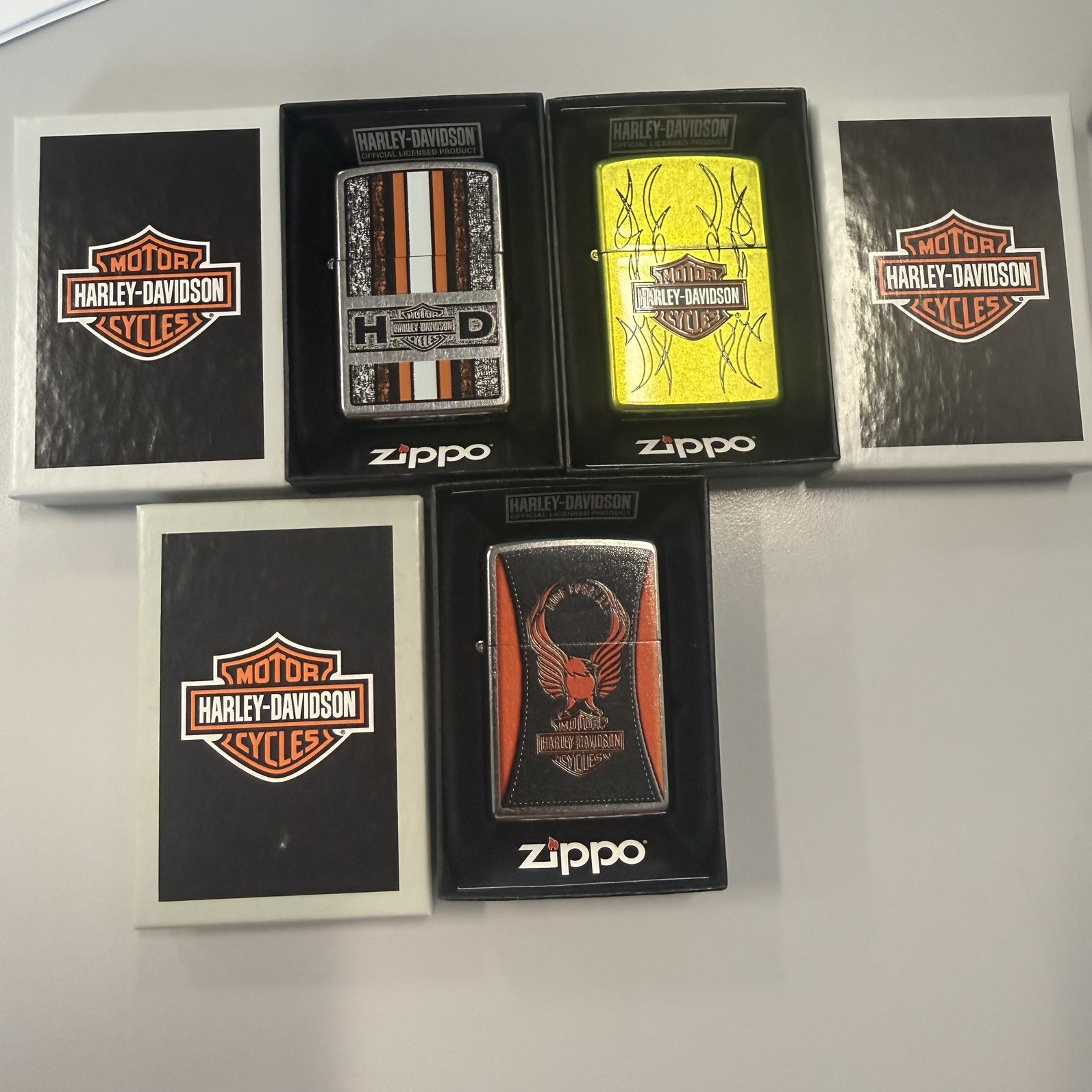 Three (3) Vintage Harley Davidson Zippo Lighters 