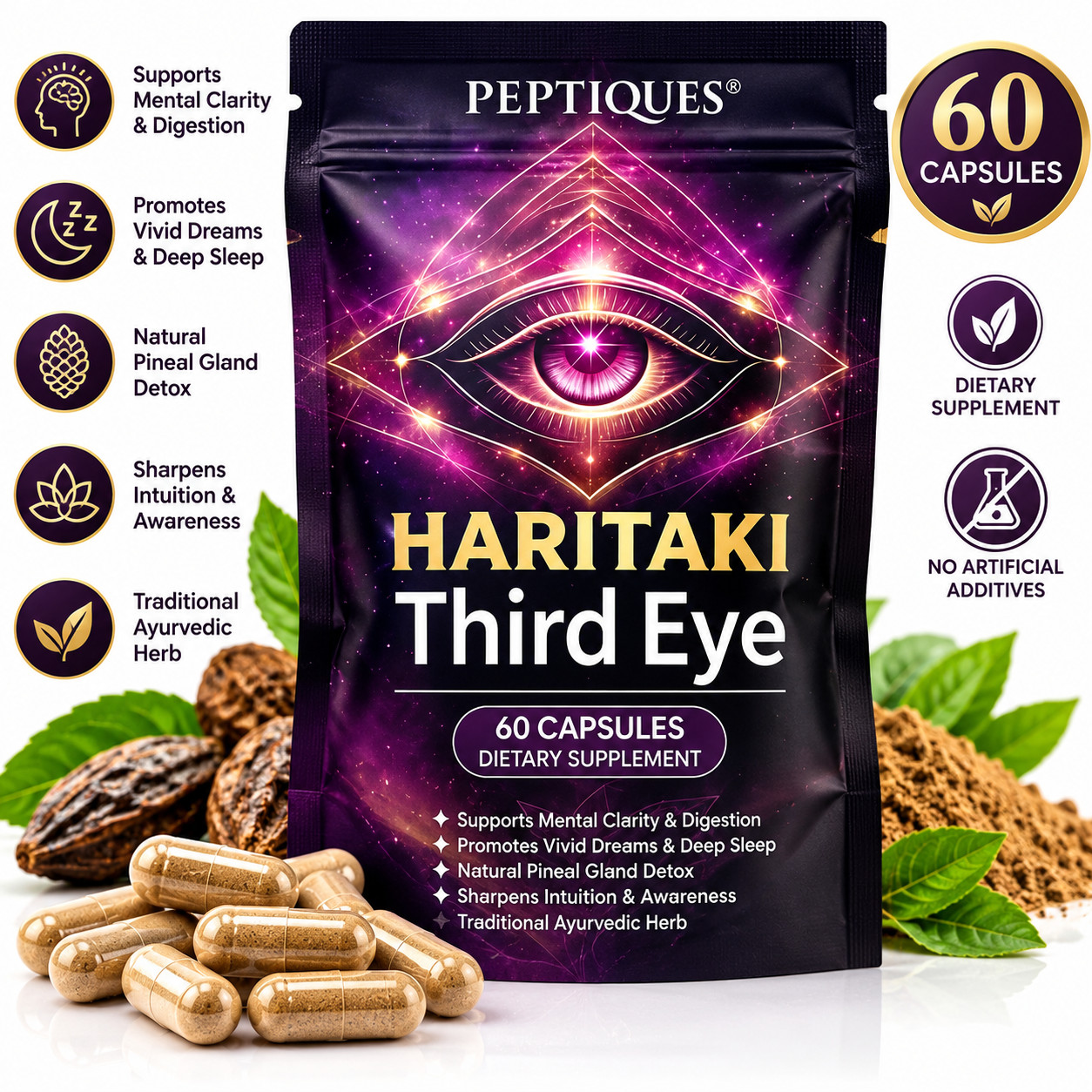 haritaki PEPTIQUES Third Eye Capsules – Terminalia Chebula Extract – Supports.