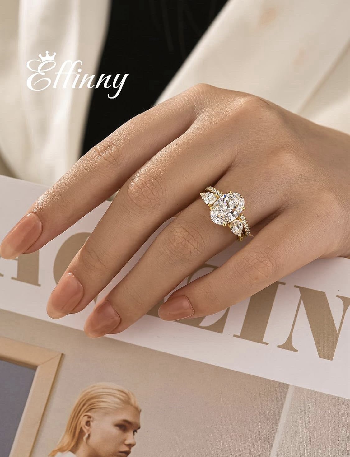 Effinny 3.5ct Oval Wedding Ring Set Size 8 14K Gold Plated | NIB