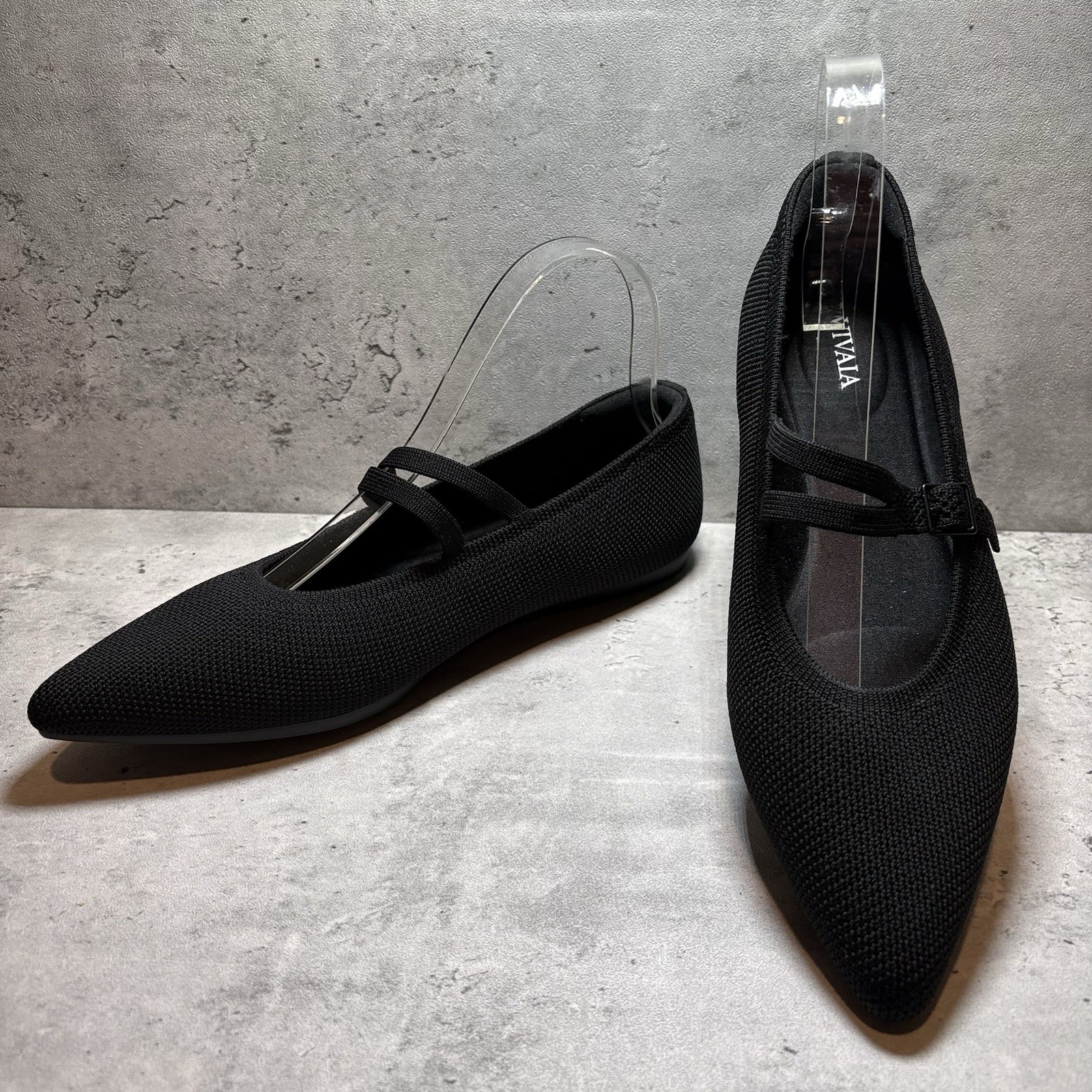 NEW VIVAIA Aria Pointed‑Toe Mary Jane Flats Shoes Black Knit Size 39.5/ 8.5