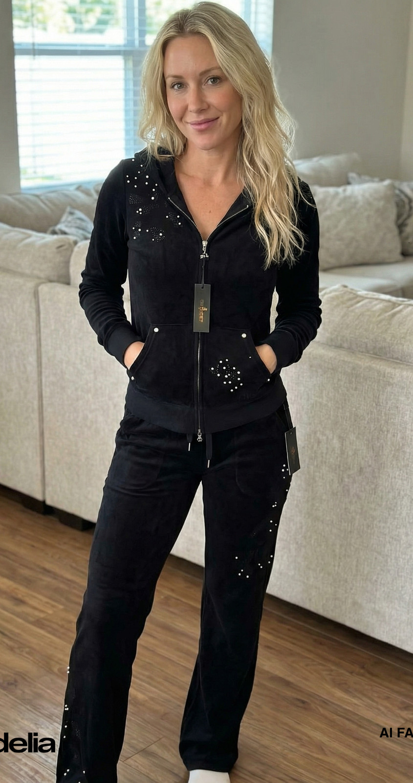 NWT BCBG sz LARGE (Bust38-40) BLK ON BLK APPLIQUE 100% COTTON 2 PIECE TRACKSUIT