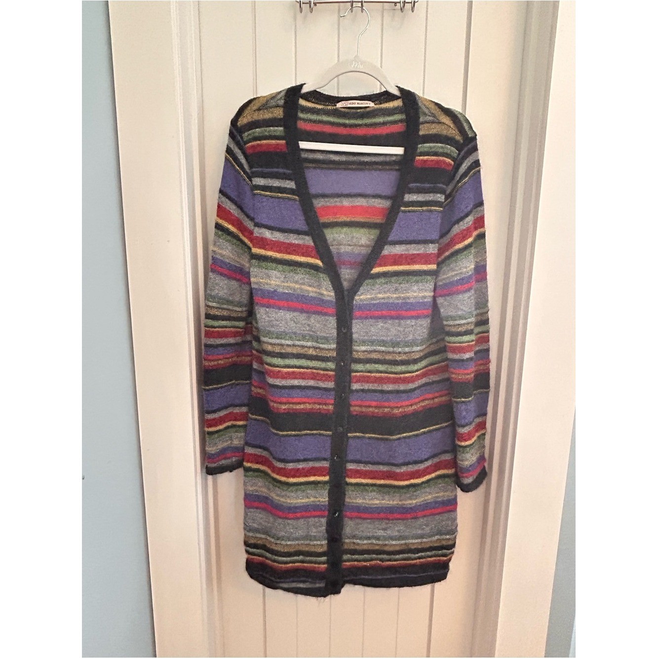 Anthropologie Aldo Martins Mohair Blend Striped Long Cardigan Sweater Size US 10