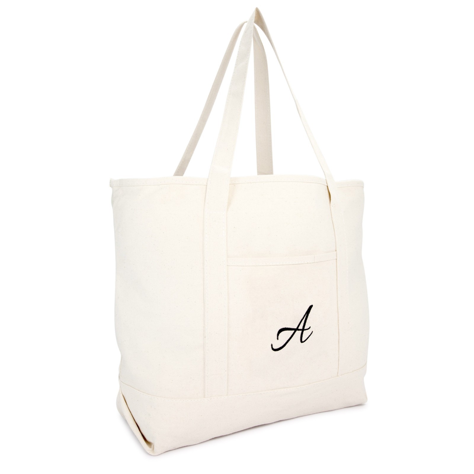 DALIX Canvas Tote Bag Monogrammed Personalized Gifts Beige Zippered Letter A - Z