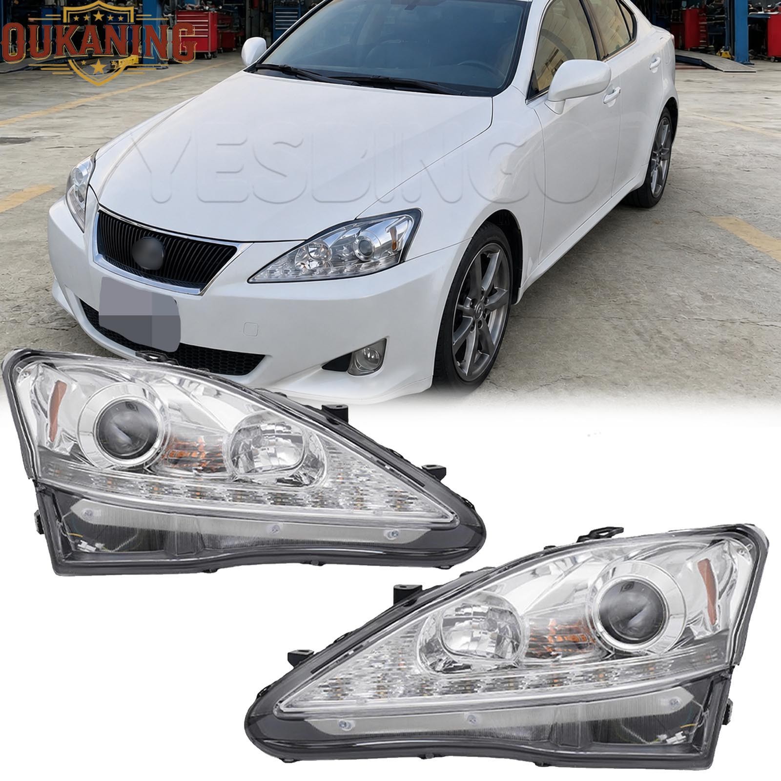 Projector Headlights For 2006-2010 Lexus IS250 IS350 Left+Right LED DRL Pair Set