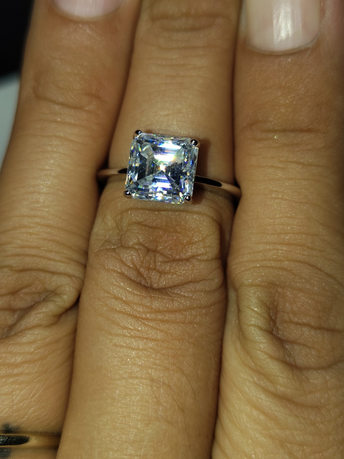 2 ct ascher cut moissanite ring