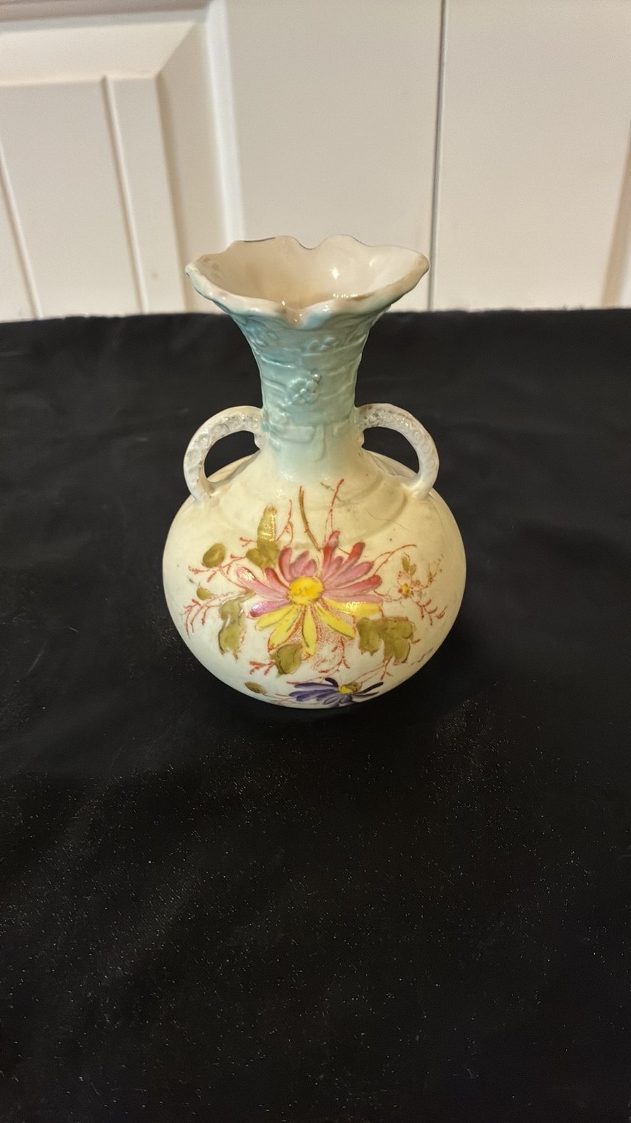 Vintage Hand-Painted Floral Porcelain Bud Vase with Ruffled Rim