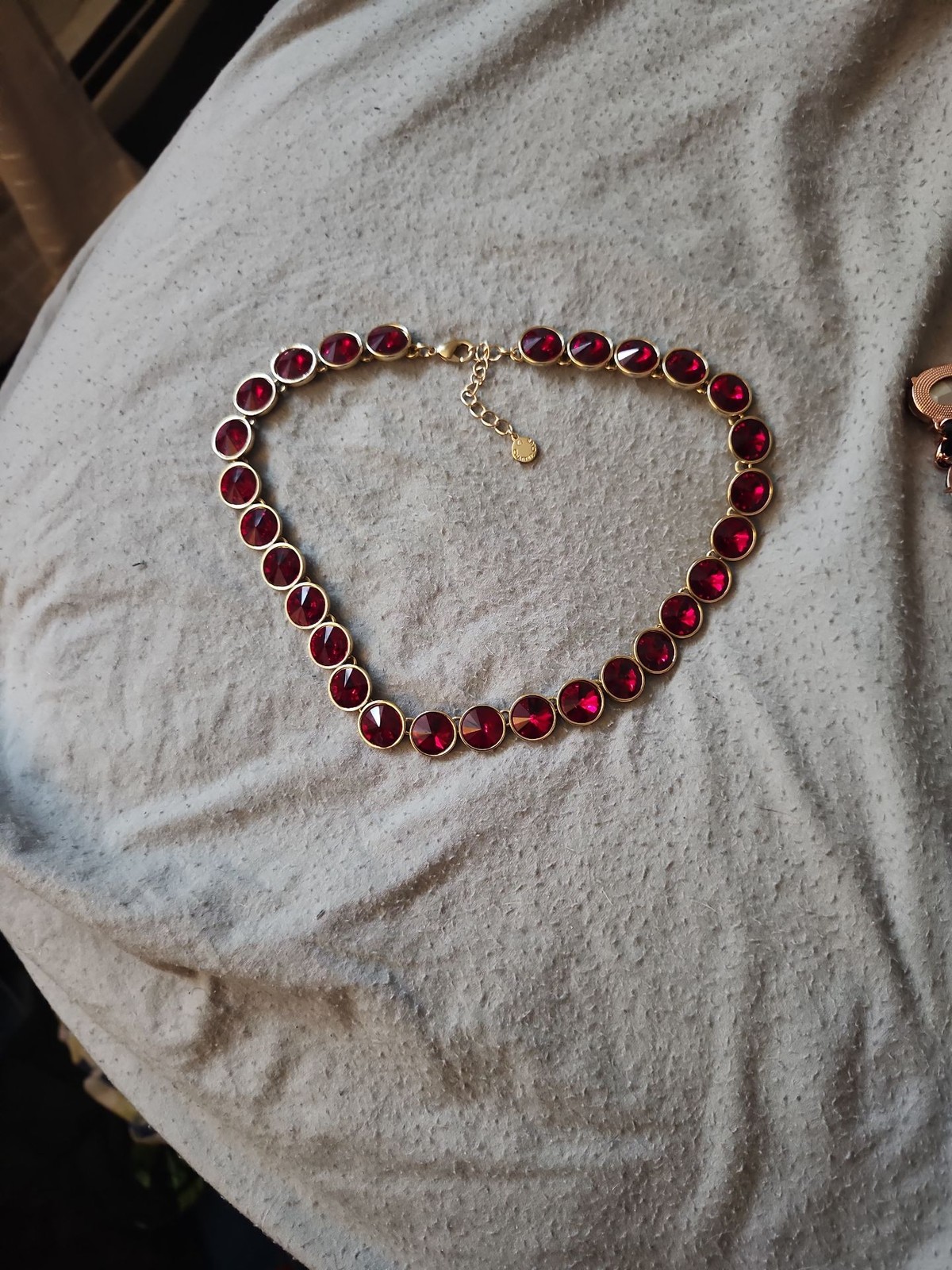 J.Crew Ruby Red Crystal Rivoli Statement Necklace Gold Tone J.Crew Ruby Red Crystal Rivoli Statement Necklace Gold Tone