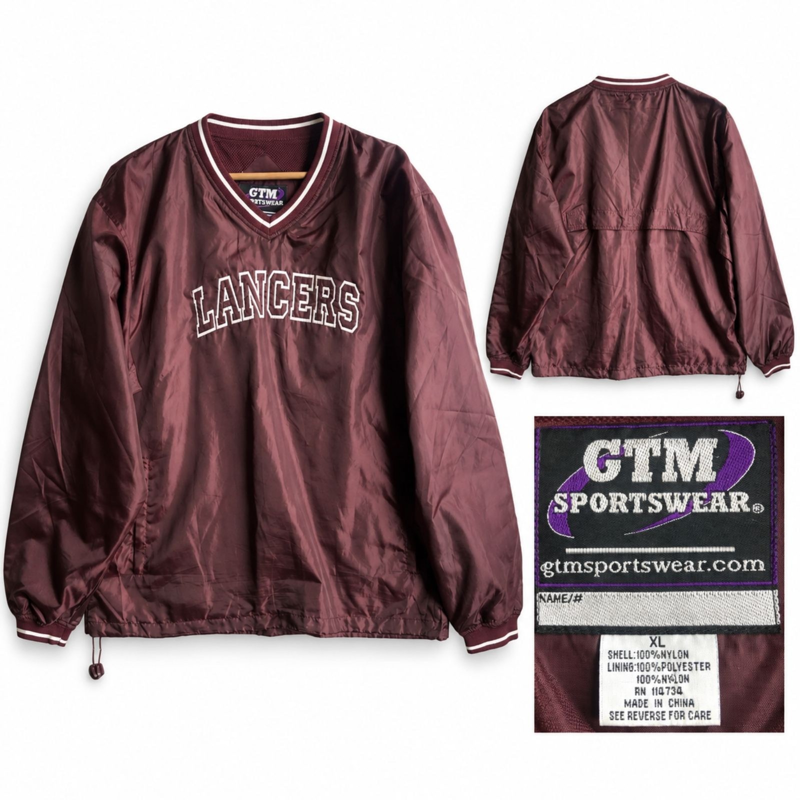 Lancers Vintage GTM Sportswear Maroon Windbreaker Rain Jacket Adult Size XL