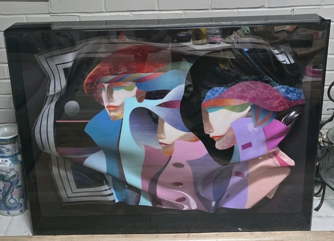 Vintage Ned Moulton Lucite Acrylic Wall Sculpture Framed 42.5”