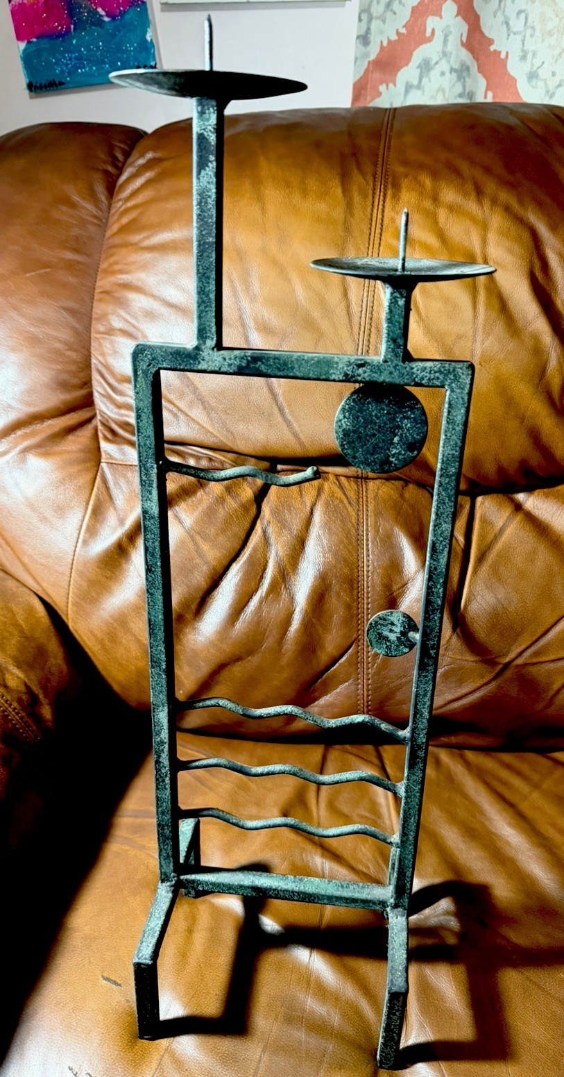 Vintage Rare 90s Post Modern Memphis Iron Wavy Squiggle Double Candle Holder 23” Vintage Rare 90s Post Modern Memphis Iron Wavy Squiggle Double Candle Holder 23”