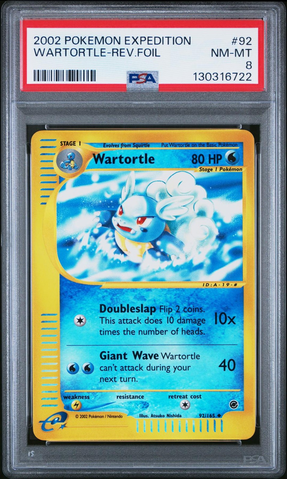 Pokemon Expedition Reverse Holo Foil Wartortle 92/165 PSA 8