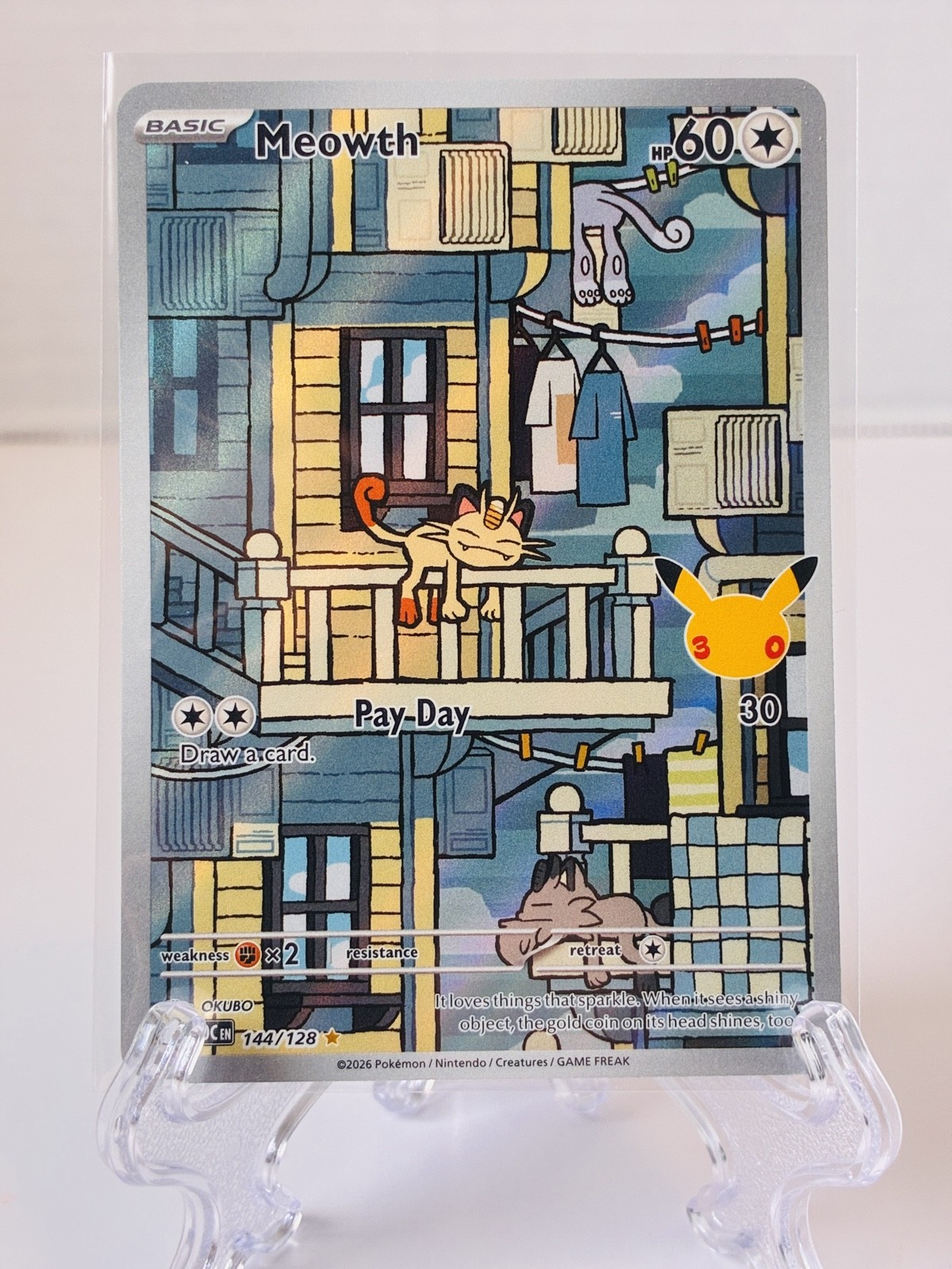 Pokemon TCG - Meowth 144/128 (Illustration Rare) - 30th Celebration