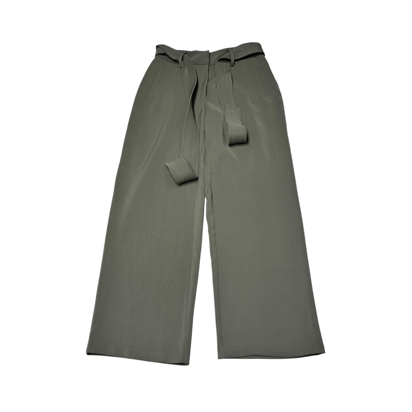 NWT Quince Stretch Crepe Paperbag Pant Olive Green Wide Leg  Womens 4 W28 L27