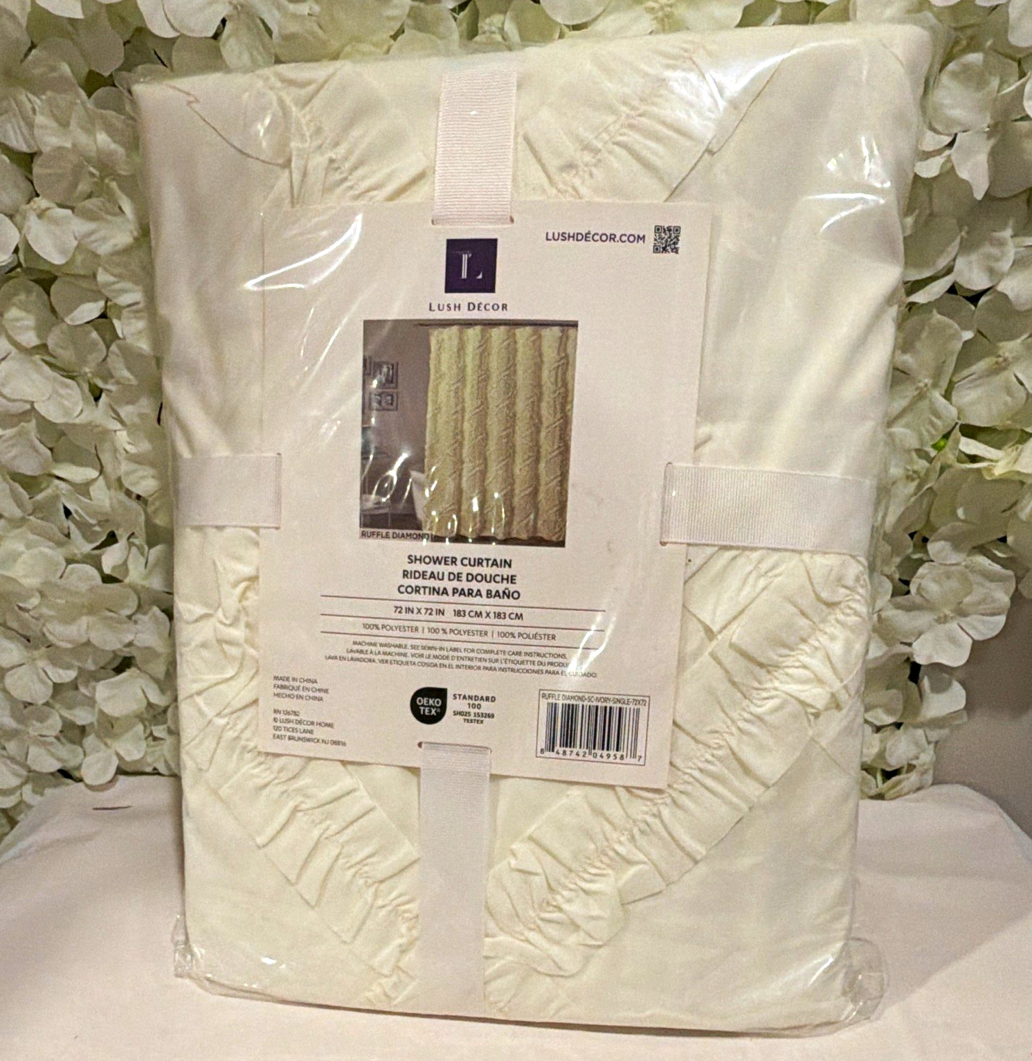 Lush Decor Ruffle Diamond Fabric Shower Curtain Solid White Polyester 72 x 72 Lush Decor Ruffle Diamond Fabric Shower Curtain Solid White Polyester 72 x 72