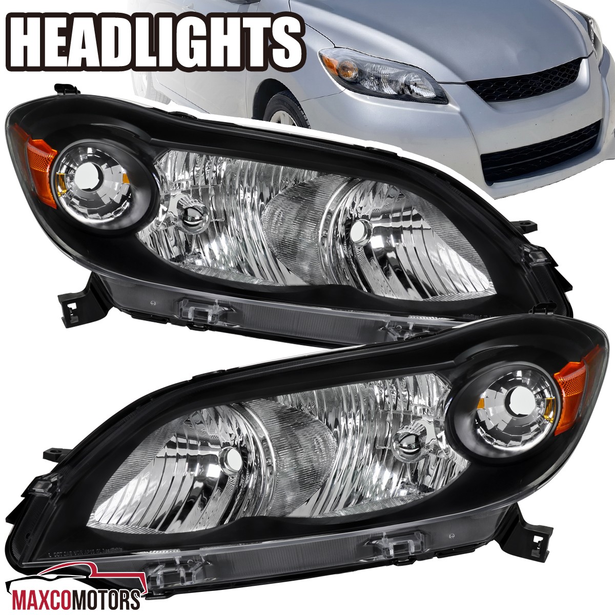 Fits 2009-2014 Toyota Matrix Halogen Black Headlights Head Lamp Left+Right 09-14