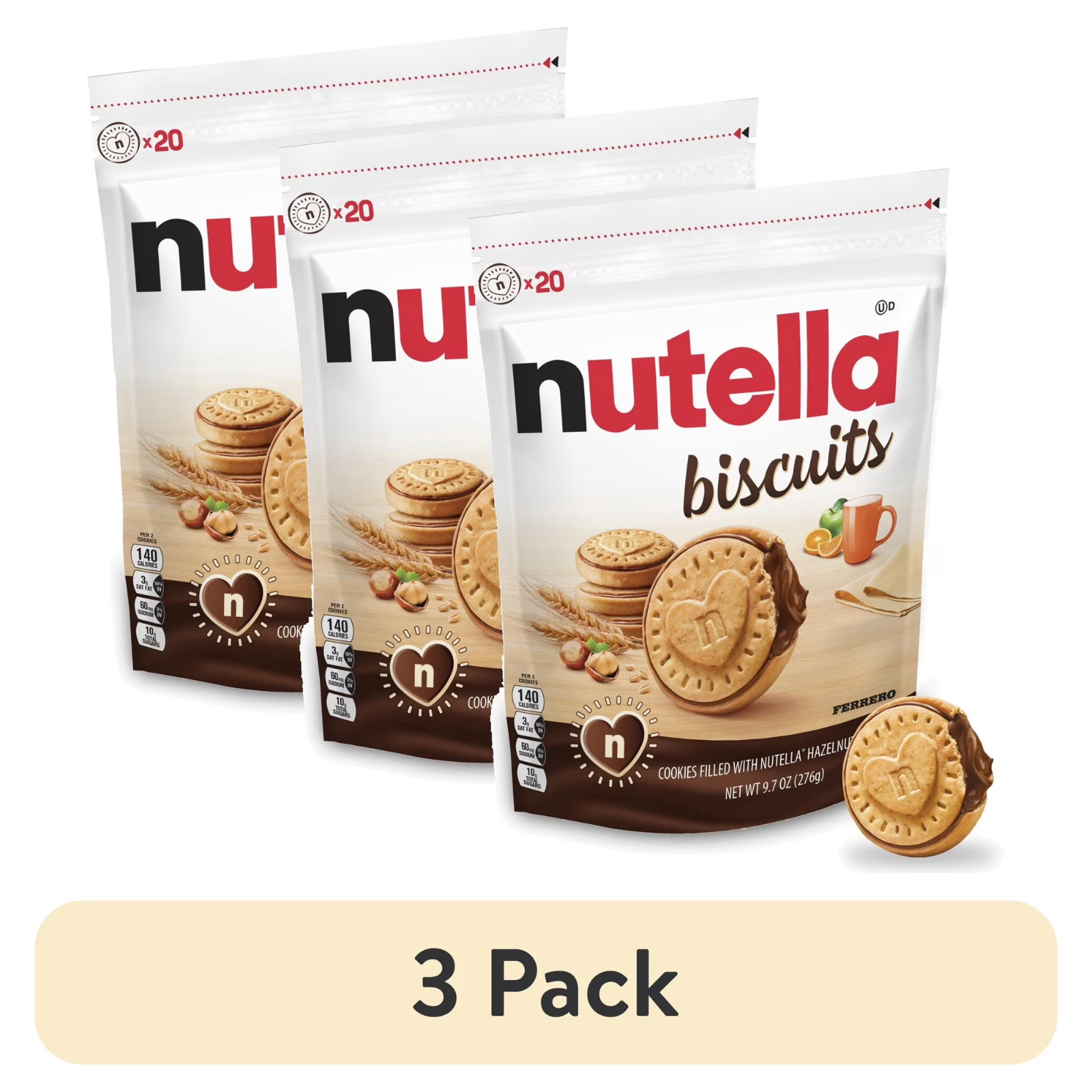 Nutella Biscuits Cookies filled with Nutella Hazelnut Spread, 9.7 OZ ( 3 Pack)