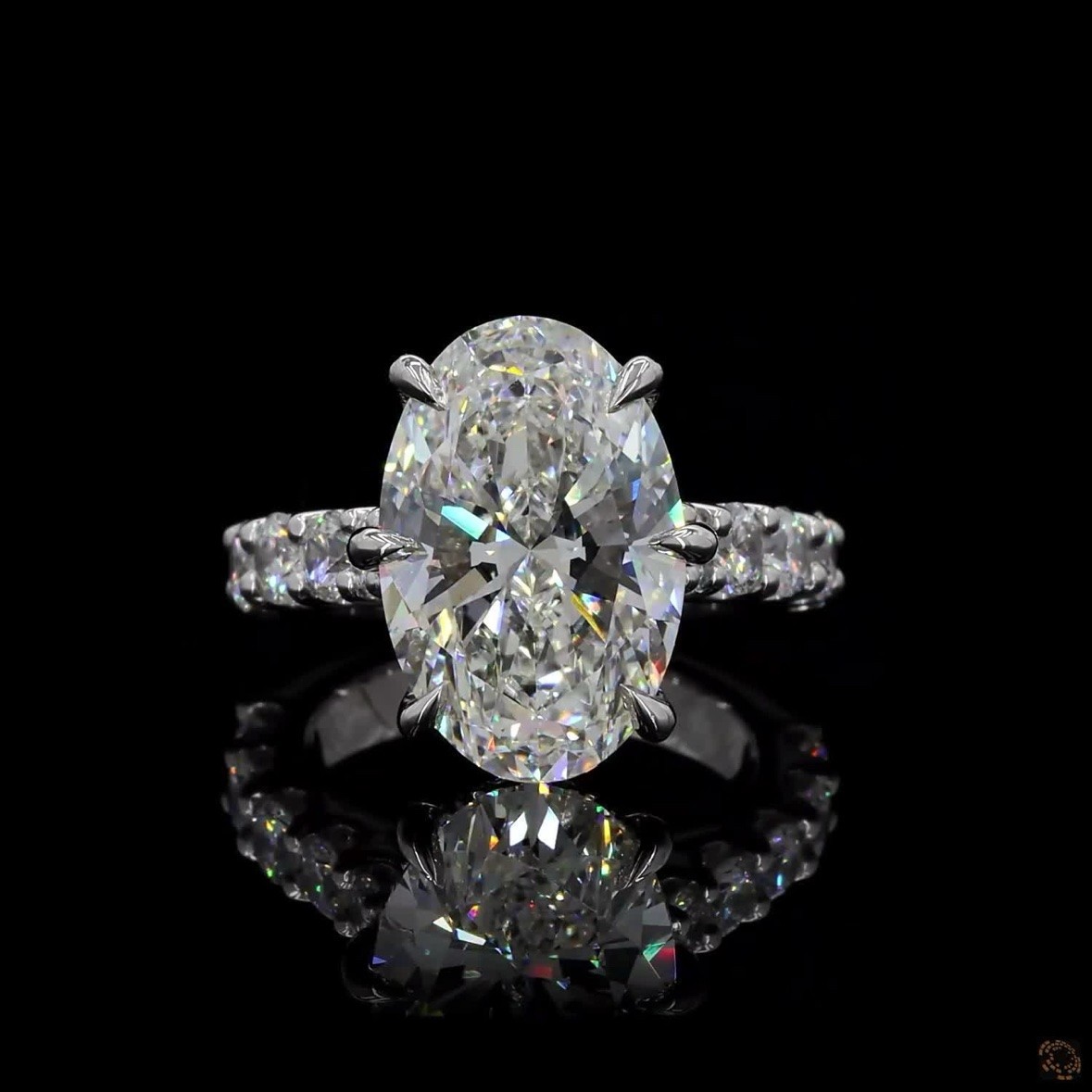 4ct Oval Lab Grown Diamond Ring 14K White Gold Pave E VVS2 IGI