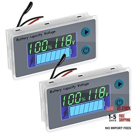 2 Pieces Battery Meter Monitor with Low Voltage Buzzer Alarm 10-100V Digital