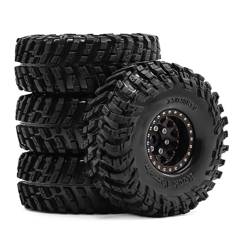 4PCS Brass 1.0 Tires Beadlock Wheel Rims Set for 1/24 RC Crawler Car Axial SCX24