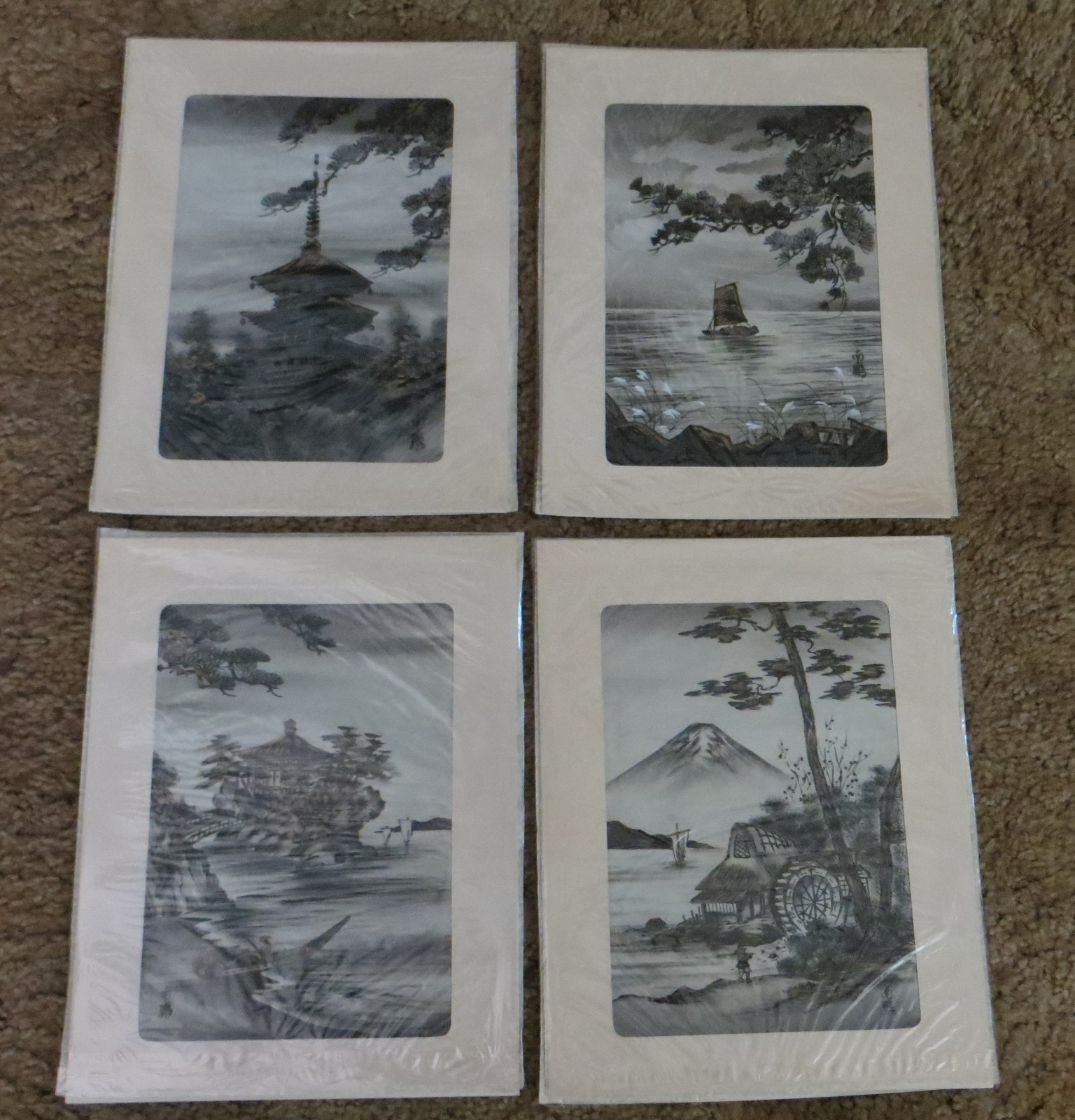 Set of 4 Japanese Silkscreen