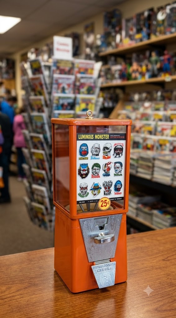 1960's Oak Vista 25 Cent MONSTER GLOW PUFFY STICKER  Machine