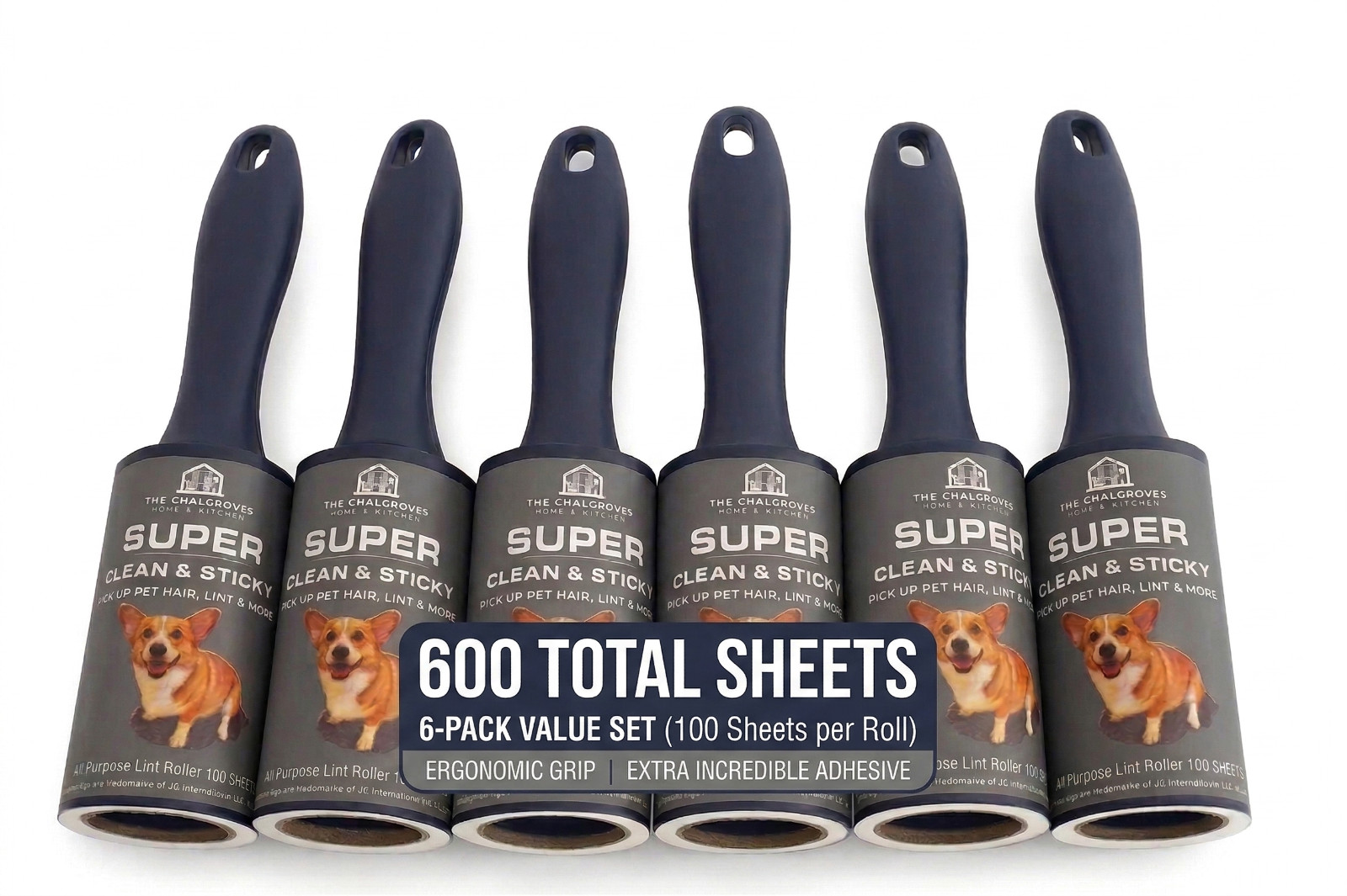 The Chalgroves Extra Sticky Lint Roller for Pet Hair (600 Sheets) - 6 Pack Value The Chalgroves Extra Sticky Lint Roller for Pet Hair (600 Sheets) - 6 Pack Value