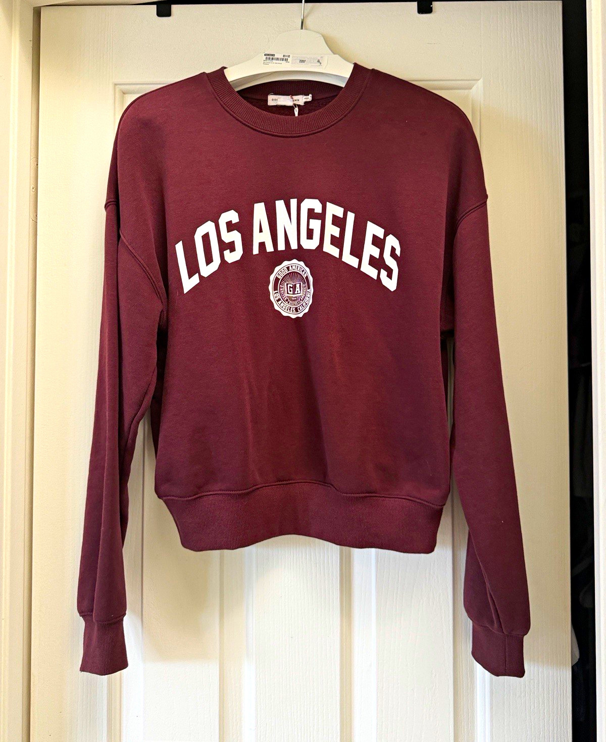 Good American Burgundy Los Angeles Graphic Logo Crewneck Pullover Sweatshirt S