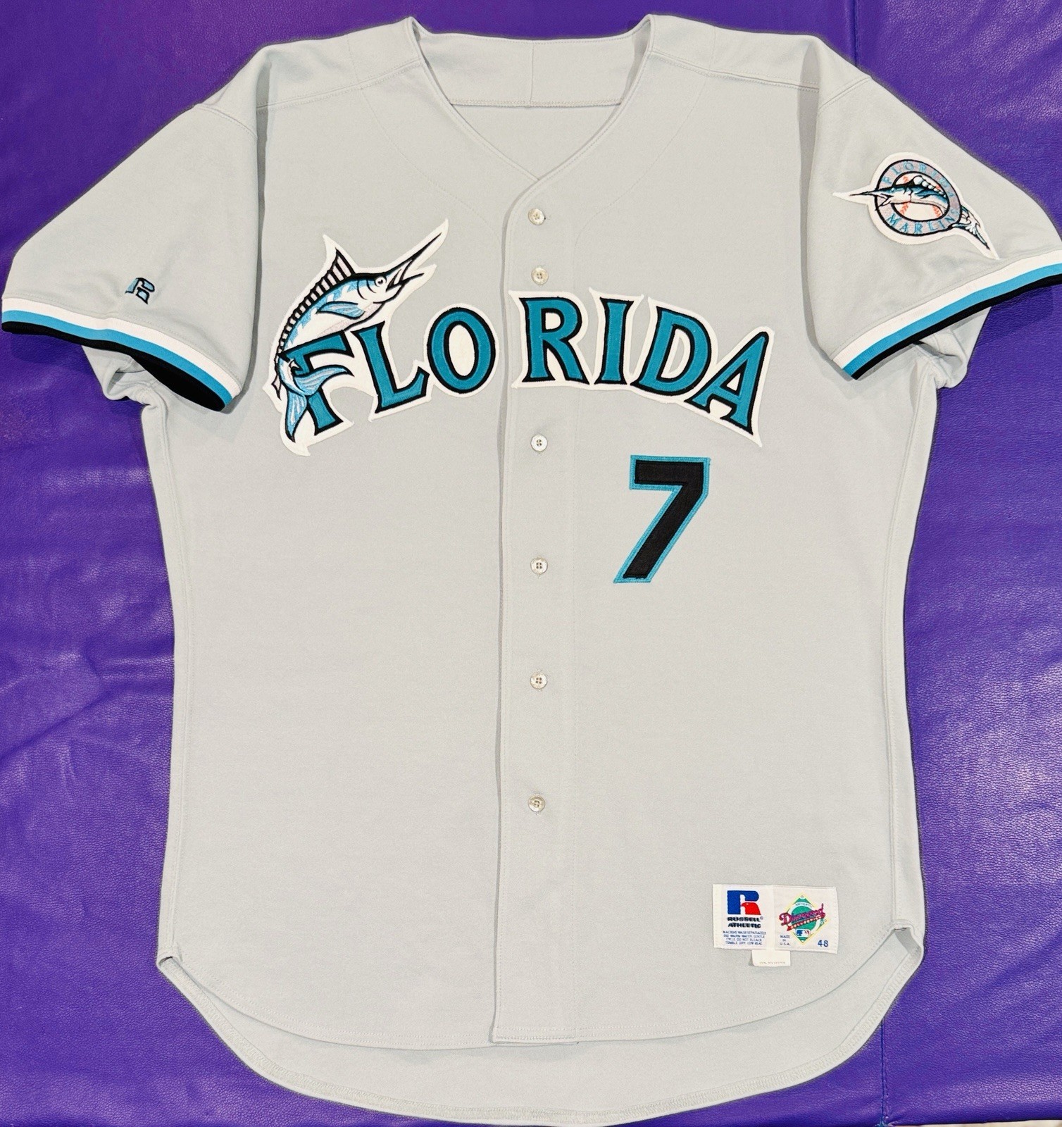 Authentic 1998 Mark Kotsay #7 Florida Marlins Team Issued Russell Jersey 48