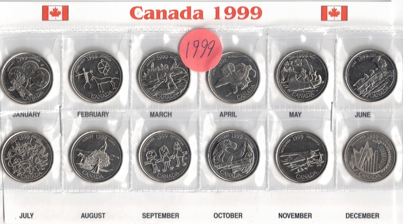 1999 Canadian Brilliant Uncirculated Quarter Commemorative Twelve Coin set