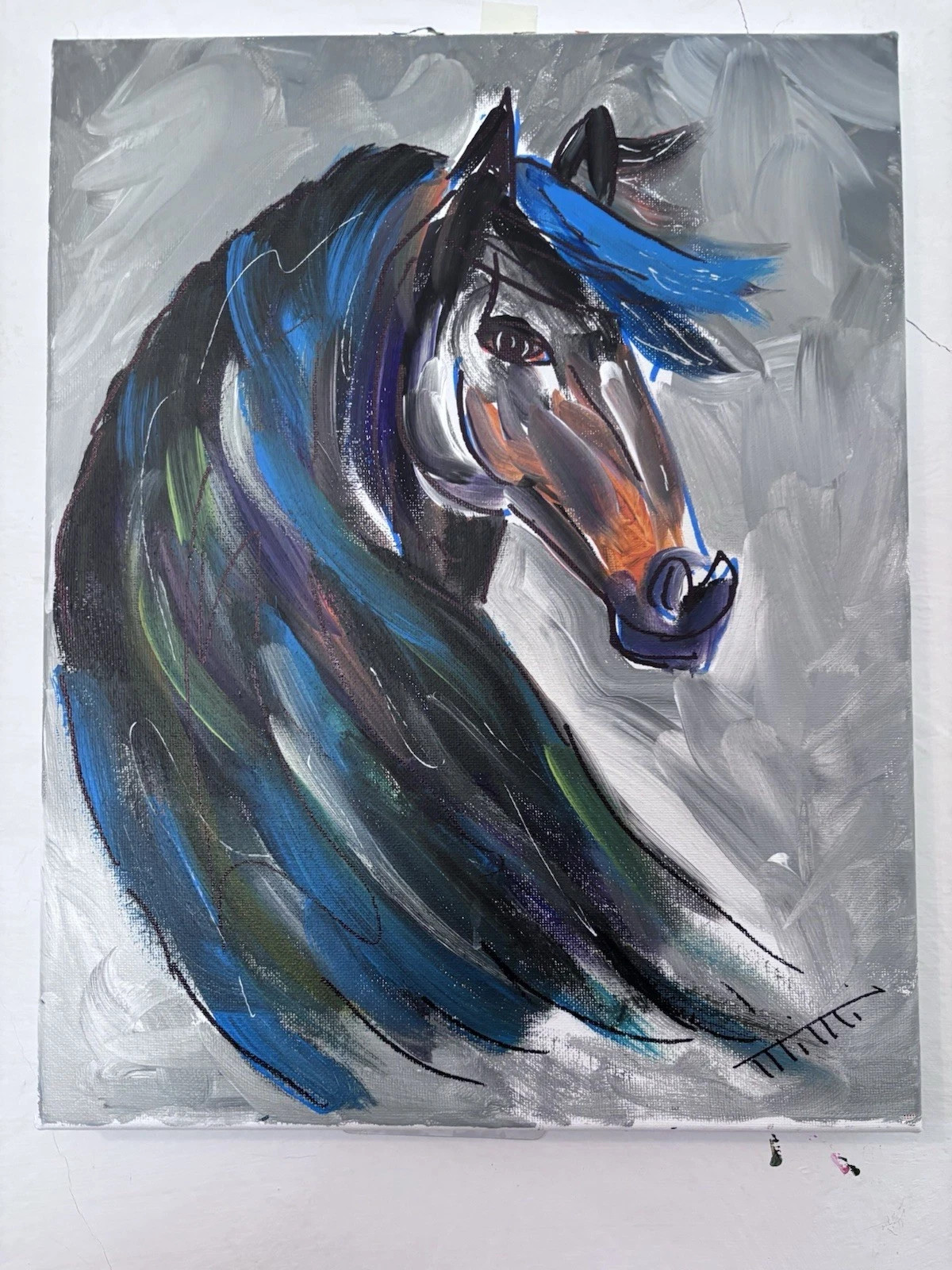 14 x 1 1 Wind Swept Horse Acrylic painting on Canvas Original Hand Made 14 x 1 1 Wind Swept Horse Acrylic painting on Canvas Original Hand Made