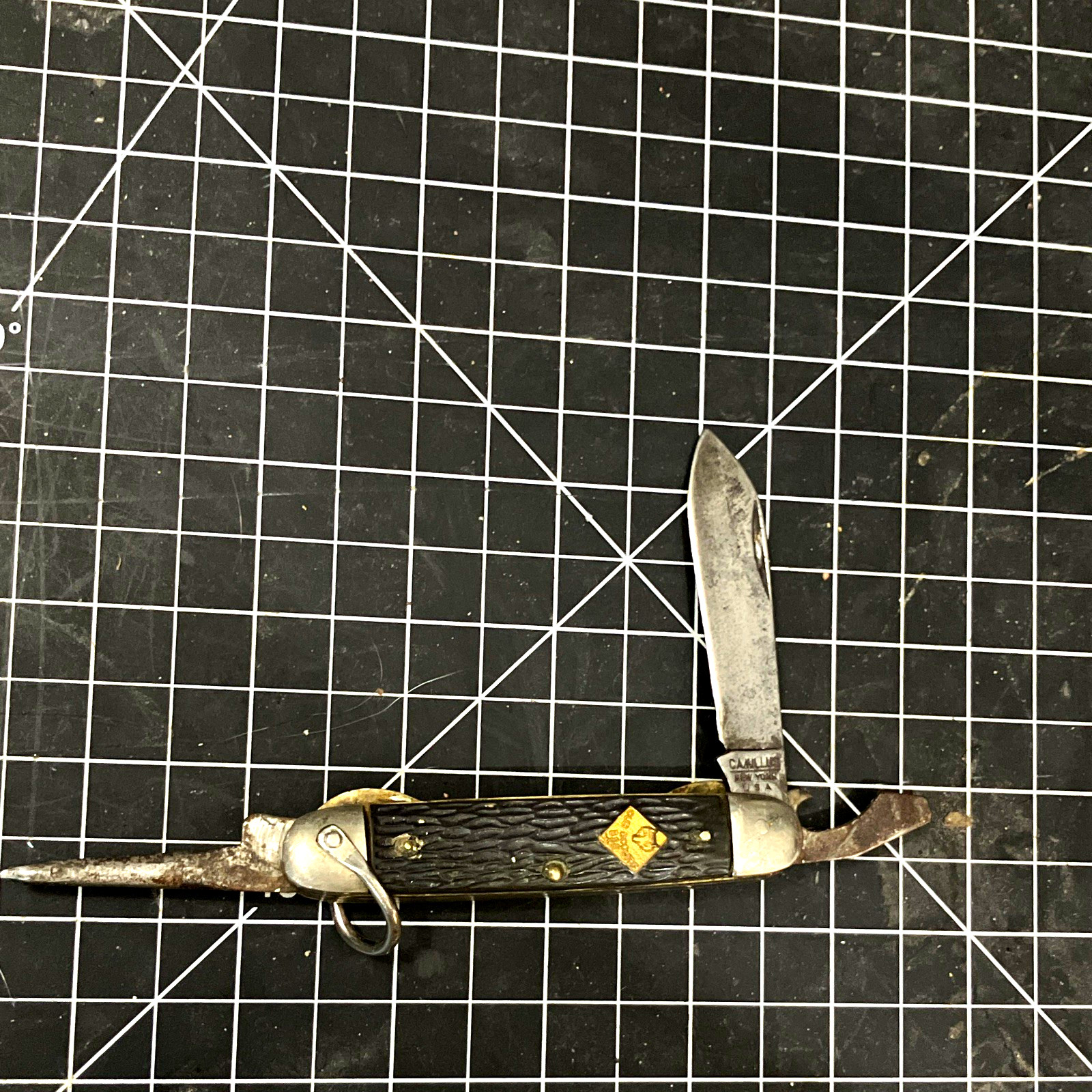 Camillus Vintage 1946 Cub Scout Pocketknife, Punch/Can Opener, Black Plastic