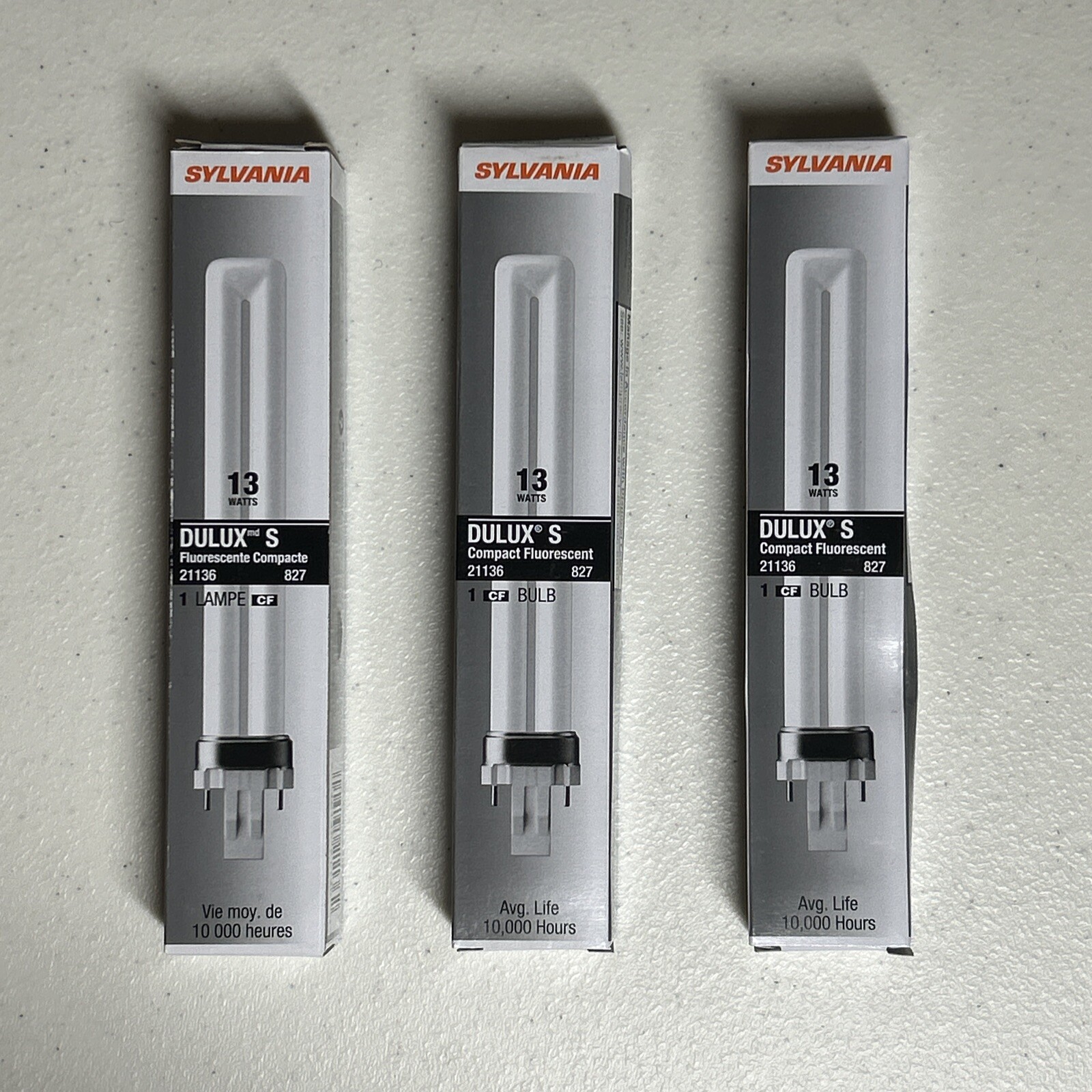 3X Sylvania Dulux S 13W 21136 CF13DS/827 2-PIN Compact Fluorescent Culot GX23