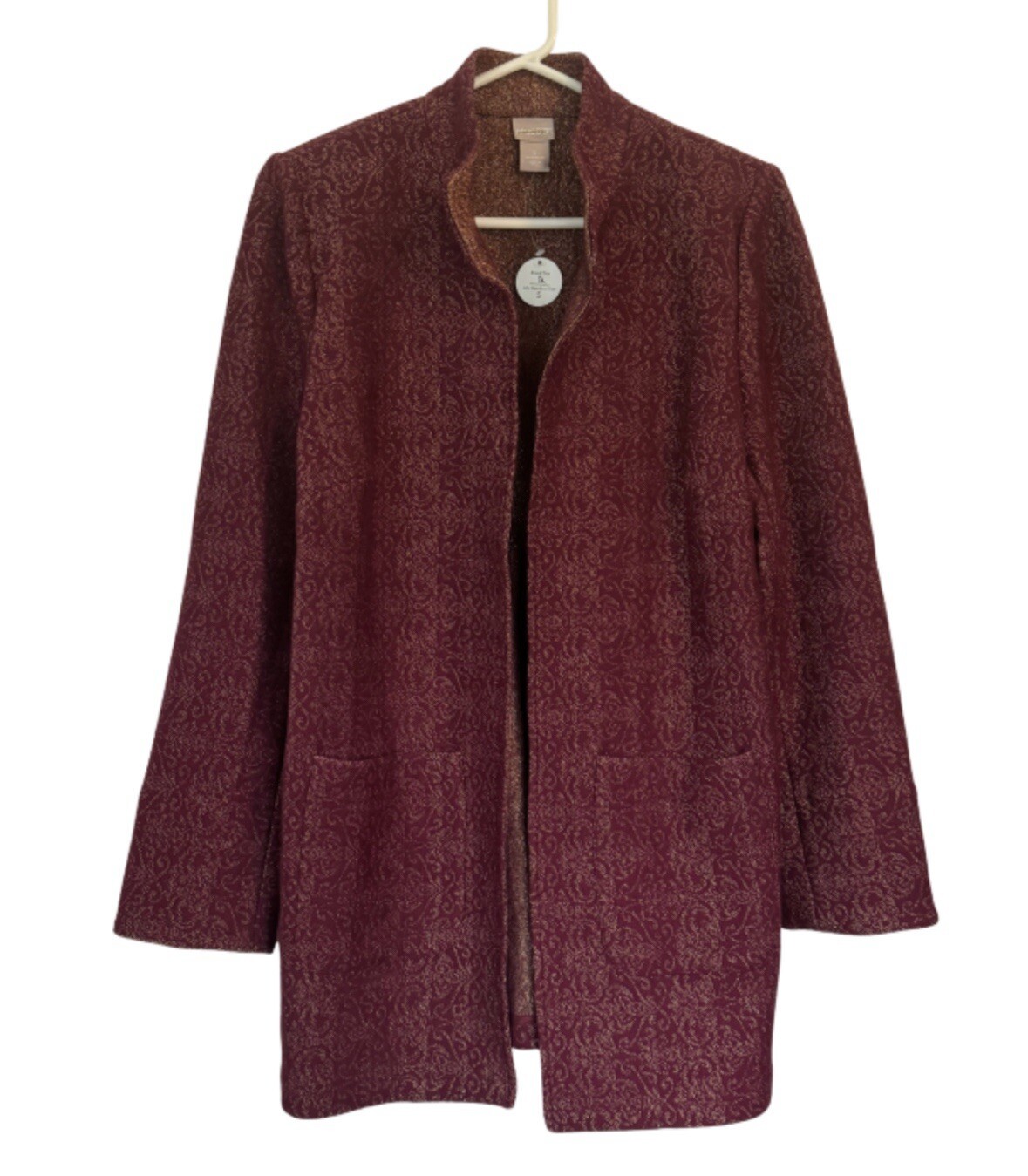 NEW CHICO\'S Womens Burgundy & Gold Structured Blazer Jacket Size 0 4 S Workwear NEW CHICO\'S Womens Burgundy & Gold Structured Blazer Jacket Size 0 4 S Workwear