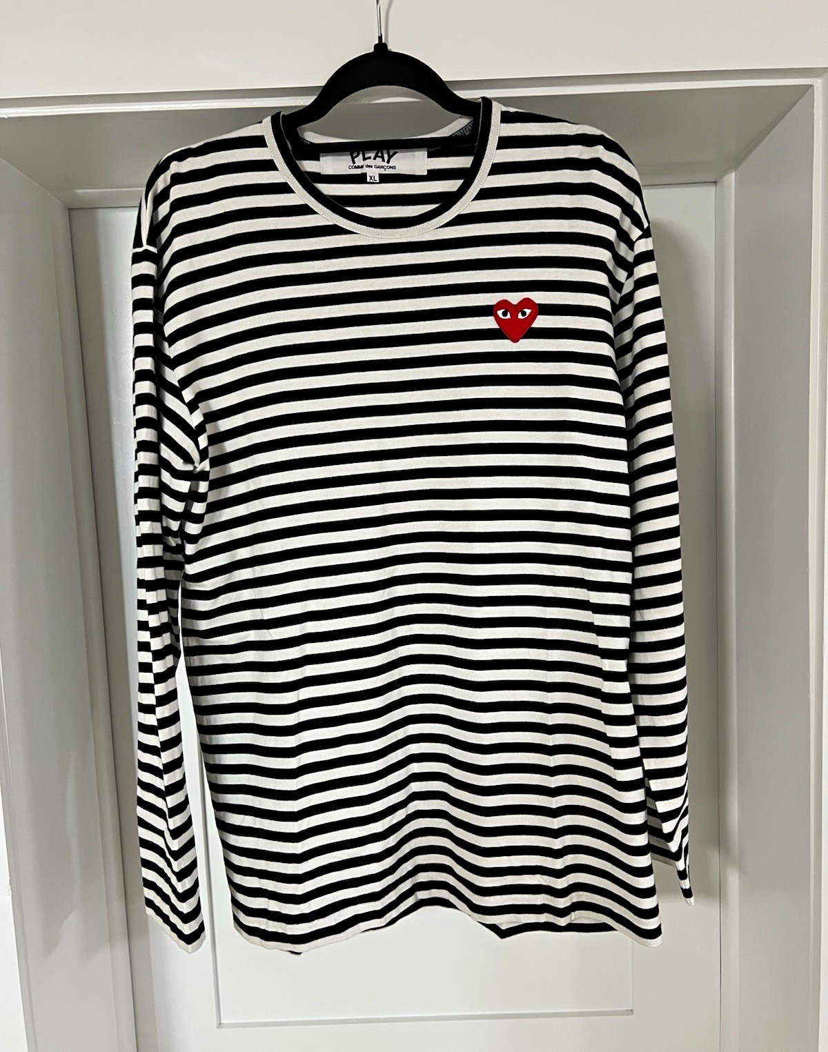 Comme des Garçons PLAY Striped Heart Logo Long Sleeve Crew Neck T-Shirt Men’s XL