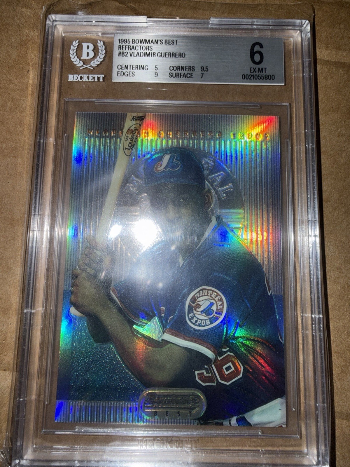 1995 BOWMAN\'S BEST REFRACTOR ROOKIE BLUE #2 VLADIMIR GUERRERO SP BGS 6 EX-MT 1995 BOWMAN\'S BEST REFRACTOR ROOKIE BLUE #2 VLADIMIR GUERRERO SP BGS 6 EX-MT