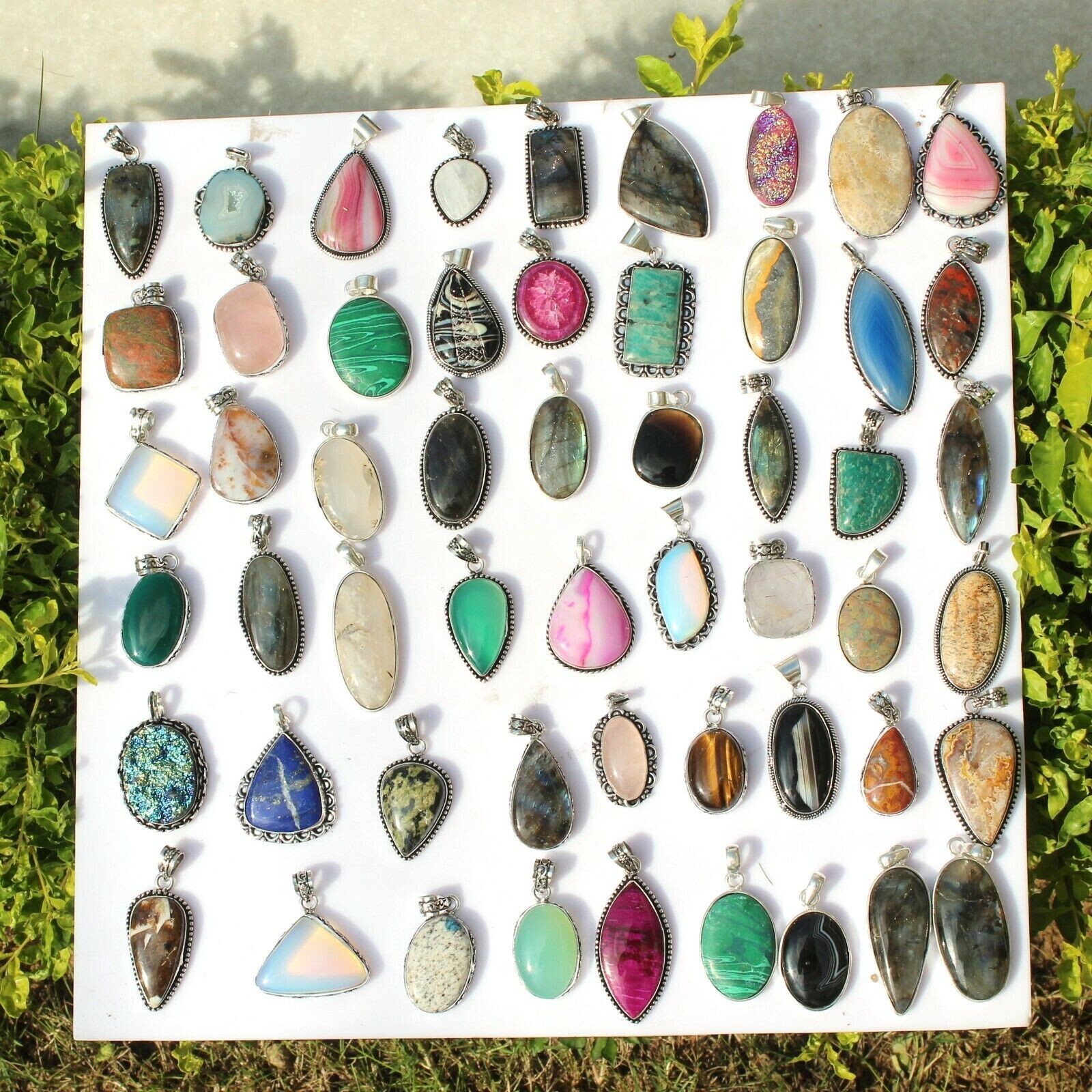 Exclusive  Agate & Mix Gemstone 925 Sterling Silver Plated 25 PCs Pendants Lot