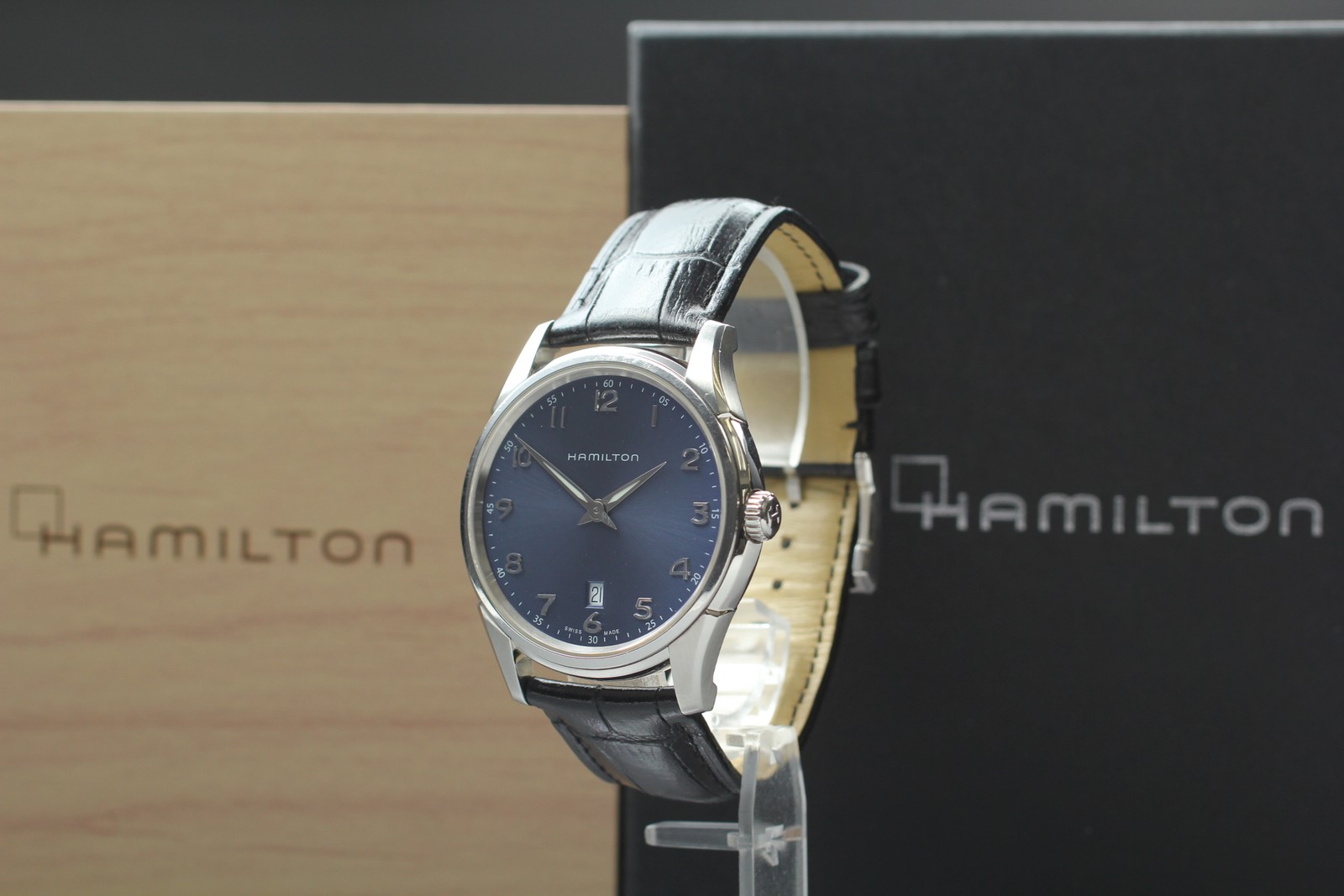 [N MINT in Box Paper] Hamilton Jazzmaster Thinline H385111 Blue Qz Men\'s watch