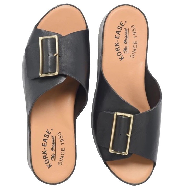 Kork-Ease York Black Leather Platform Slide Sandals US 11 $165