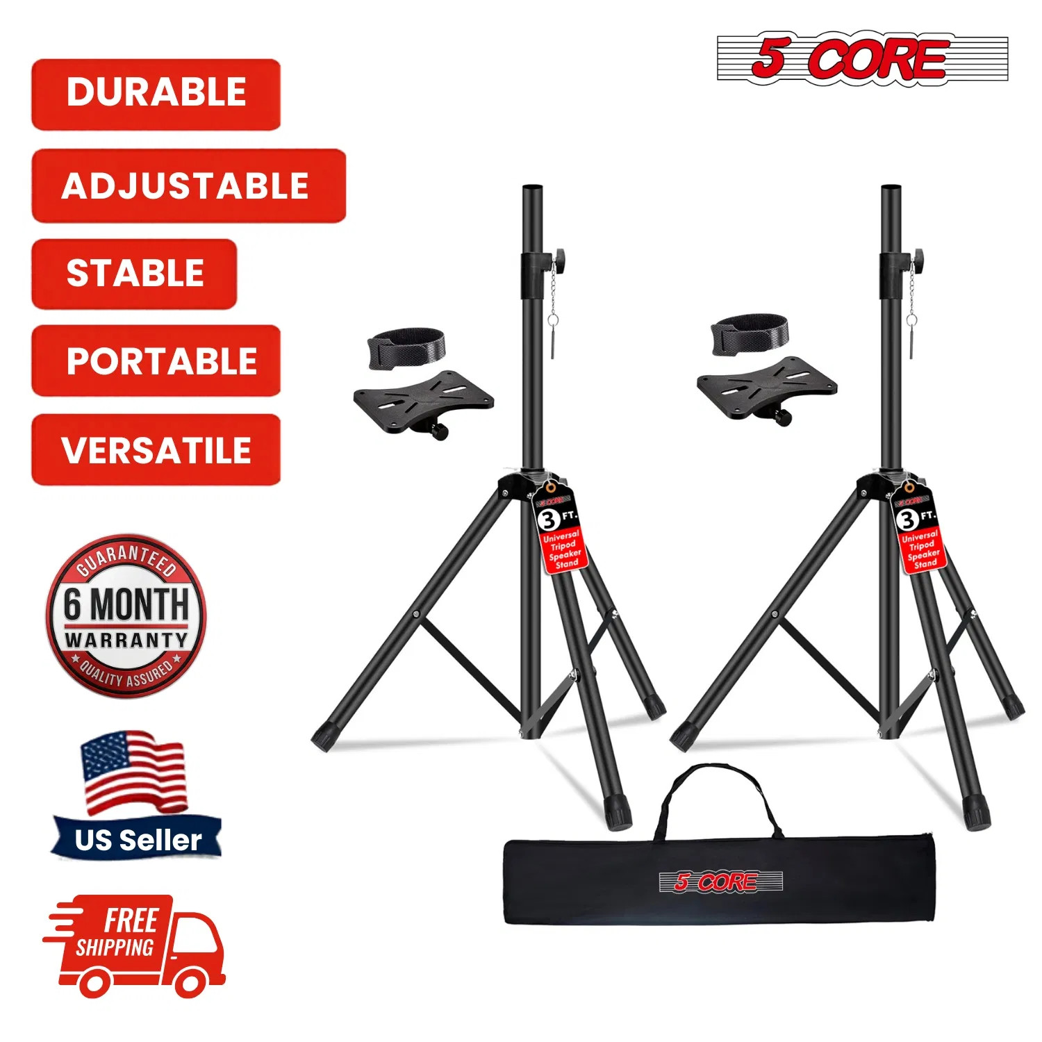 5 Core Speaker Stand Pair Height Adjustable 3Ft PA DJ Tripod Studio Monitor Stan 5 Core Speaker Stand Pair Height Adjustable 3Ft PA DJ Tripod Studio Monitor Stan