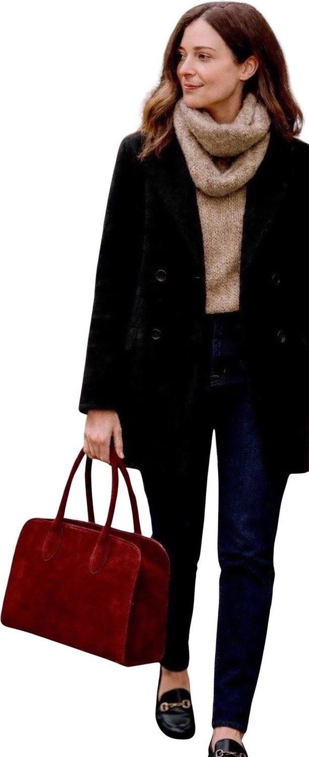 NWT Margot NY Burgundy Suede Top Handle Bowling Bag Oxblood Leather