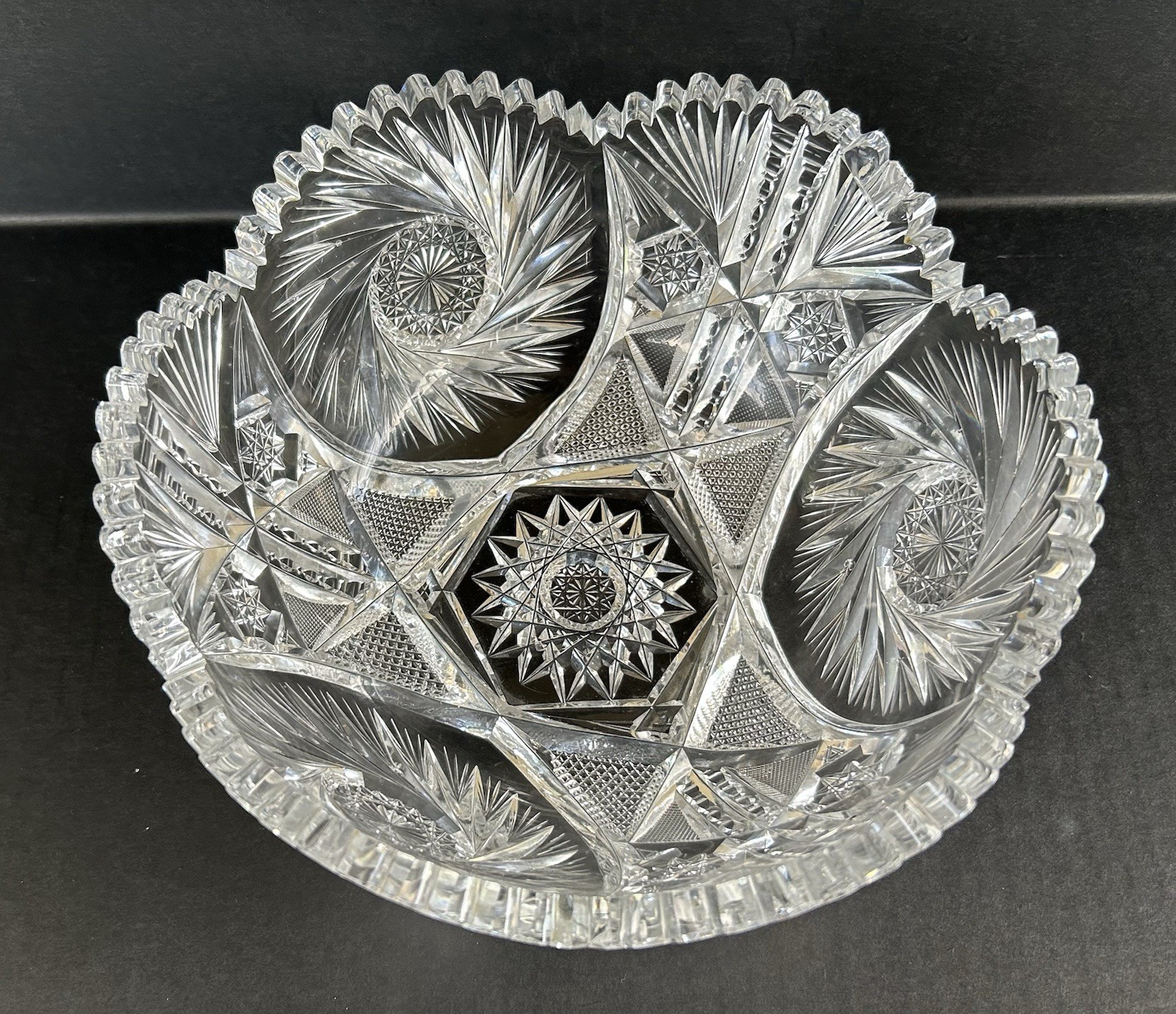 Antique American Brilliant Period Cut Glass Bowl 9\ Antique American Brilliant Period Cut Glass Bowl 9\