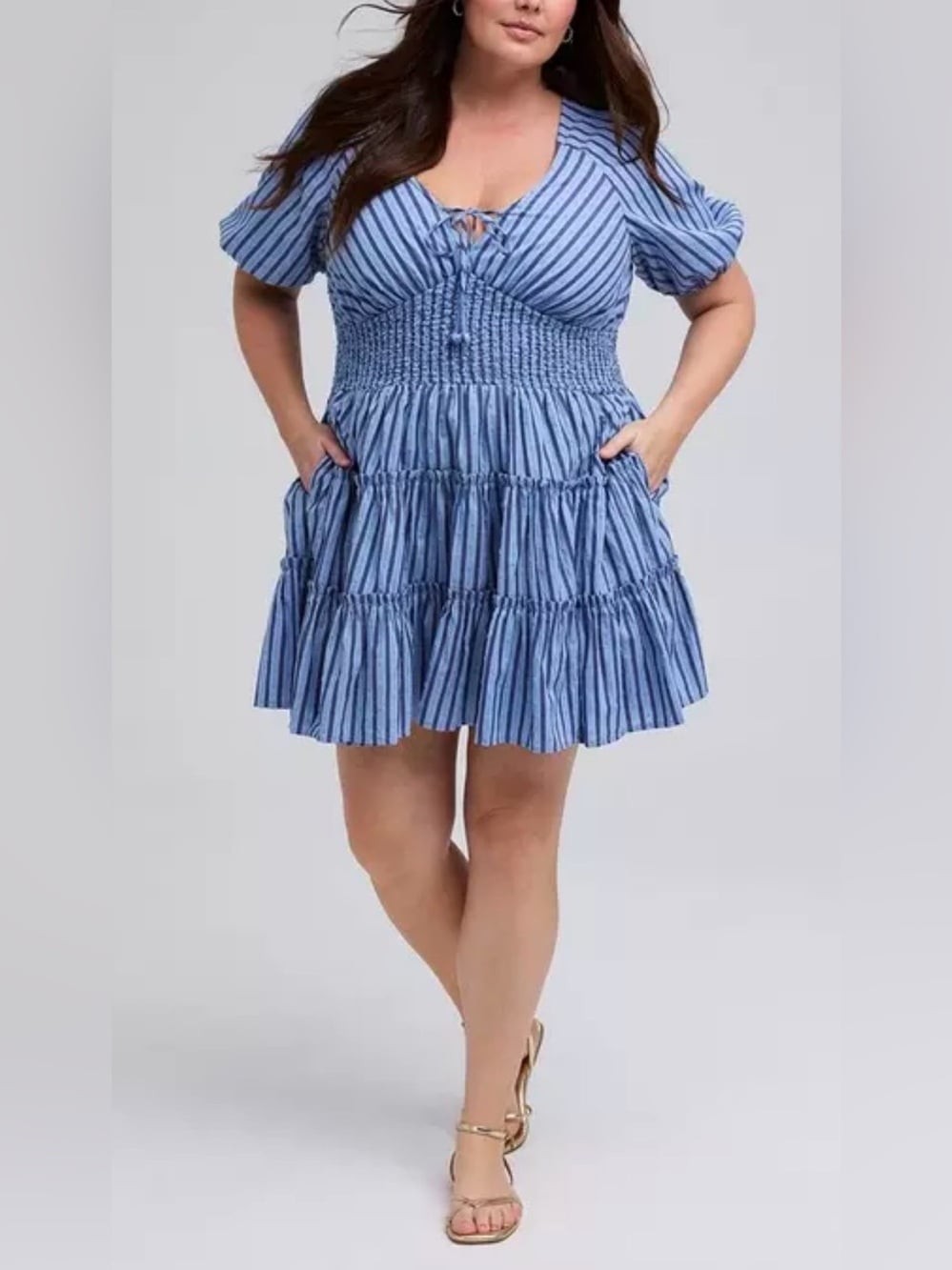 Torrid Belle Isle Puff Sleeve Tiered Mini Dress Blue Size 0 NWT IN PACKAGE Torrid Belle Isle Puff Sleeve Tiered Mini Dress Blue Size 0 NWT IN PACKAGE