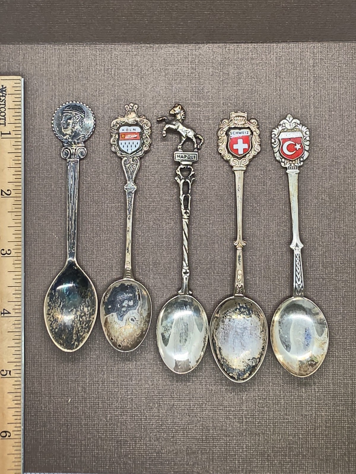 Lot Of 5 Mixed Vintage 800 Silver Souvenir Spoons 51.33 Grams-Greece, Napoli Lot Of 5 Mixed Vintage 800 Silver Souvenir Spoons 51.33 Grams-Greece, Napoli