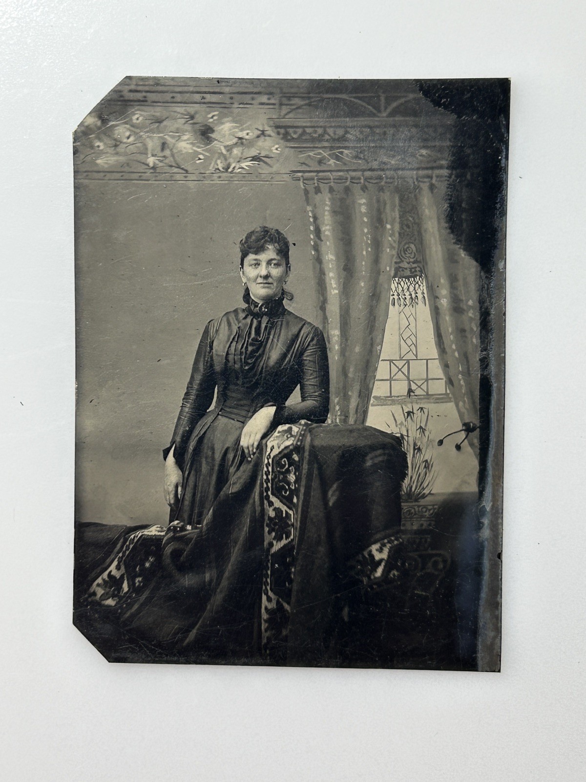 Antique 1800s Tintype Photo Victorian Woman Full Length Dress 1/6 Plate