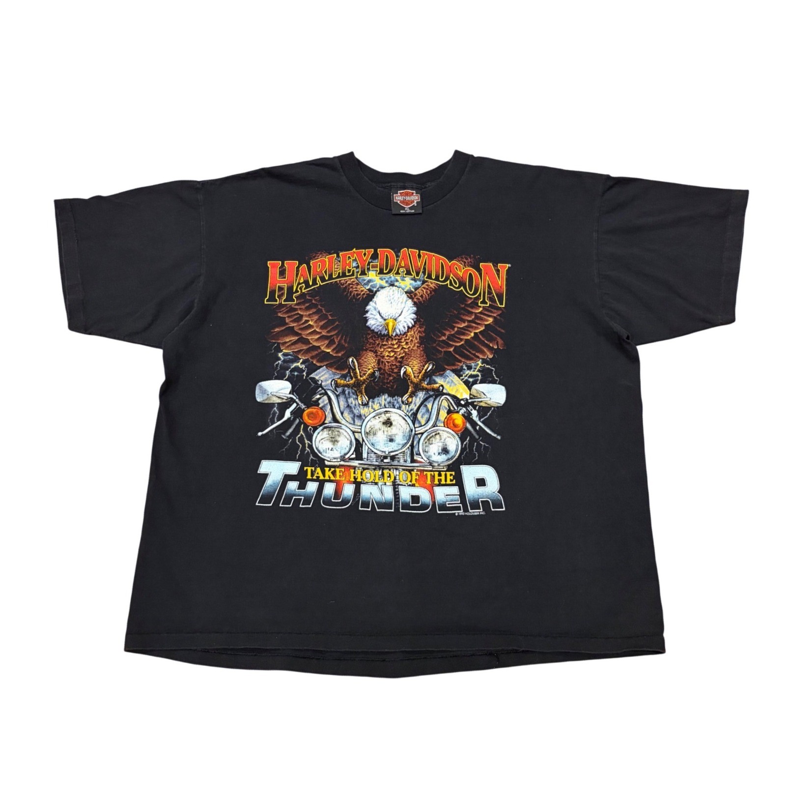 Vintage 1992 Harley Davidson Take Hold of the Thunder T-Shirt Black XL Pompano