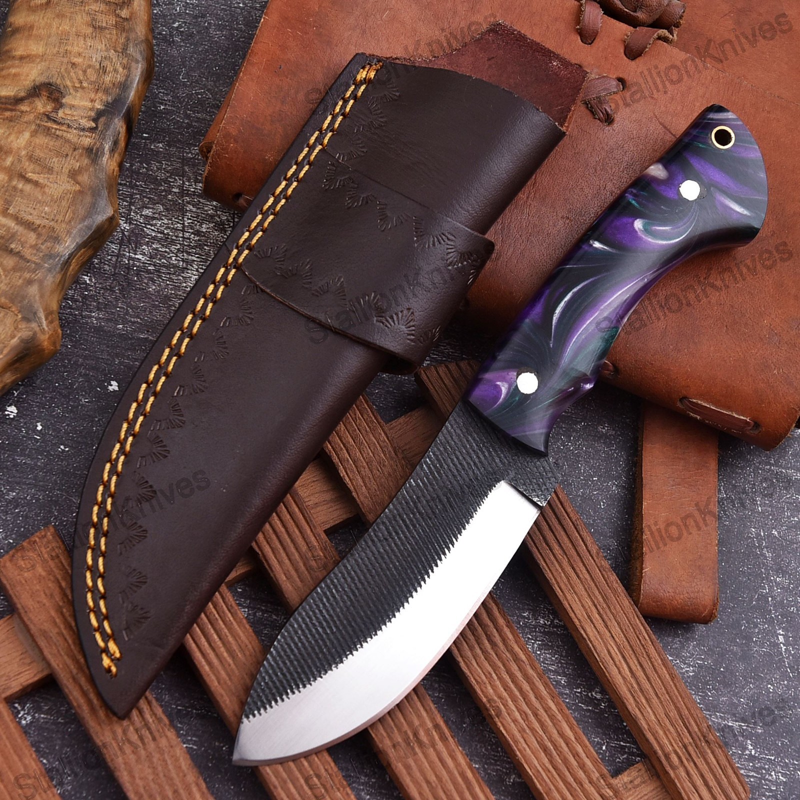 8\'\' Exotic Handle Carbon Steel Hunting Knife – Professional Skinner Handmade