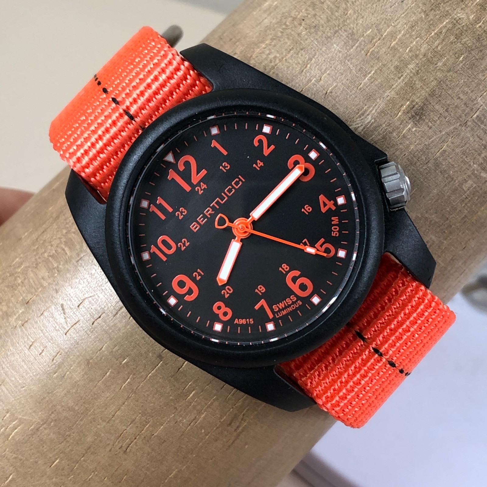 Bertucci DX3 Men A-2R Field Swiss Orange Nylon Quartz 39mm Watch 8 1/4