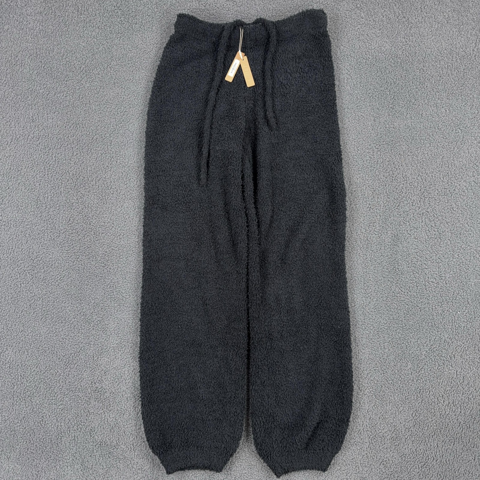 Skims Pants Womens S/M Black Cozy Deep Pile Fleece Jogger Cuffed Loungewear 0890